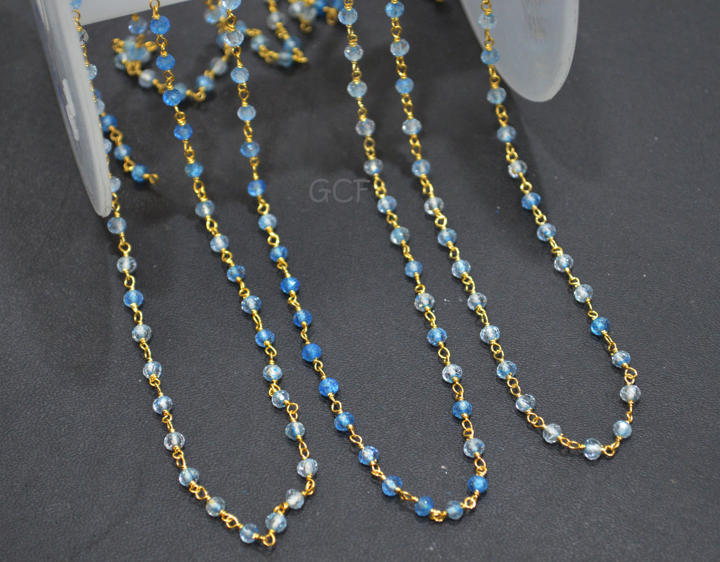 Shaded Swiss Blue Topaz Faceted Rondelle Shape Rosary Beaded Chain , Swiss Blue Topaz Wire Wrapped Chain , 3 mm , 6766
