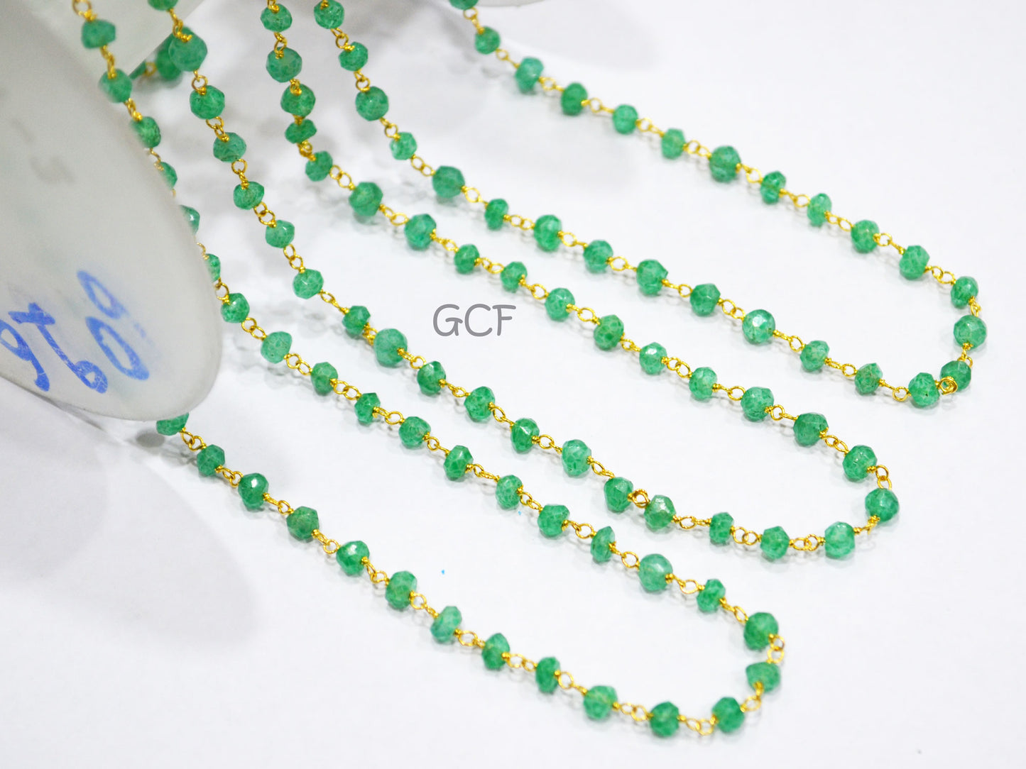 Dyed Emerald Faceted Rondelle Shape Rosary Beaded Chain , Dyed Emerald Wire Wrapped Chain , 4 mm , 6767