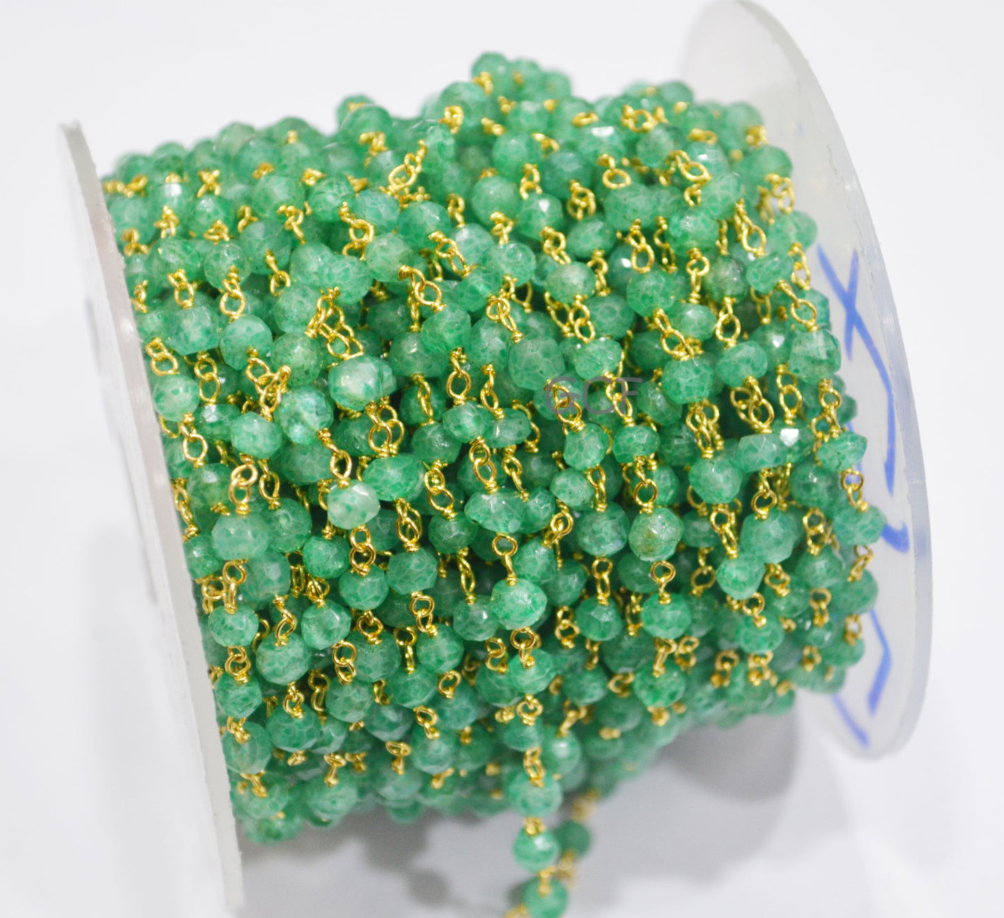 Dyed Emerald Faceted Rondelle Shape Rosary Beaded Chain , Dyed Emerald Wire Wrapped Chain , 4 mm , 6767