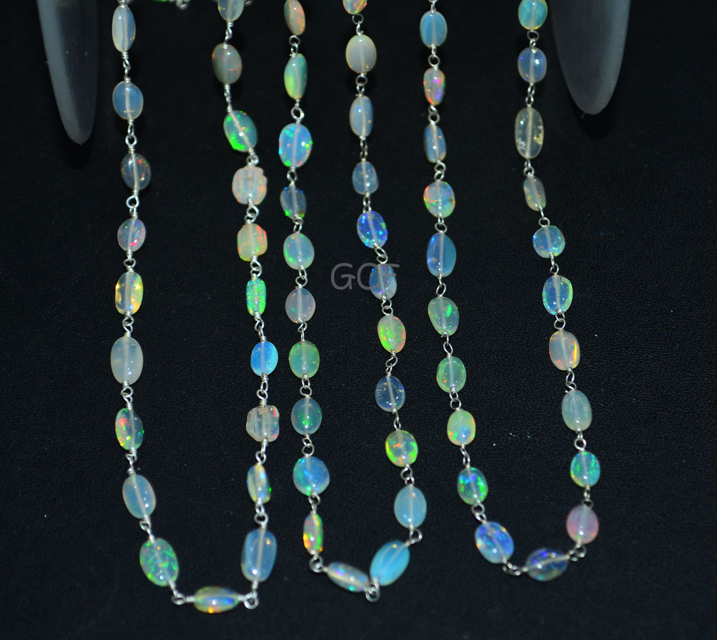 Ethiopian Opal Smooth Oval Nuggets Rosary Beaded Chain , Ethiopian Opal Wire Wrapped Chain , 4x5 - 5x7 mm , 6768