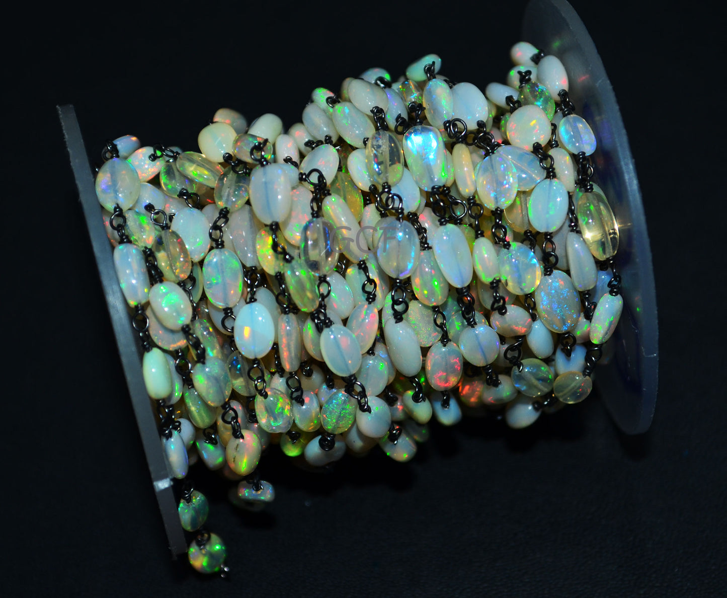 Ethiopian Opal Smooth Oval Nuggets Rosary Beaded Chain , Ethiopian Opal Wire Wrapped Chain , 4x5 - 5x7 mm , 6768