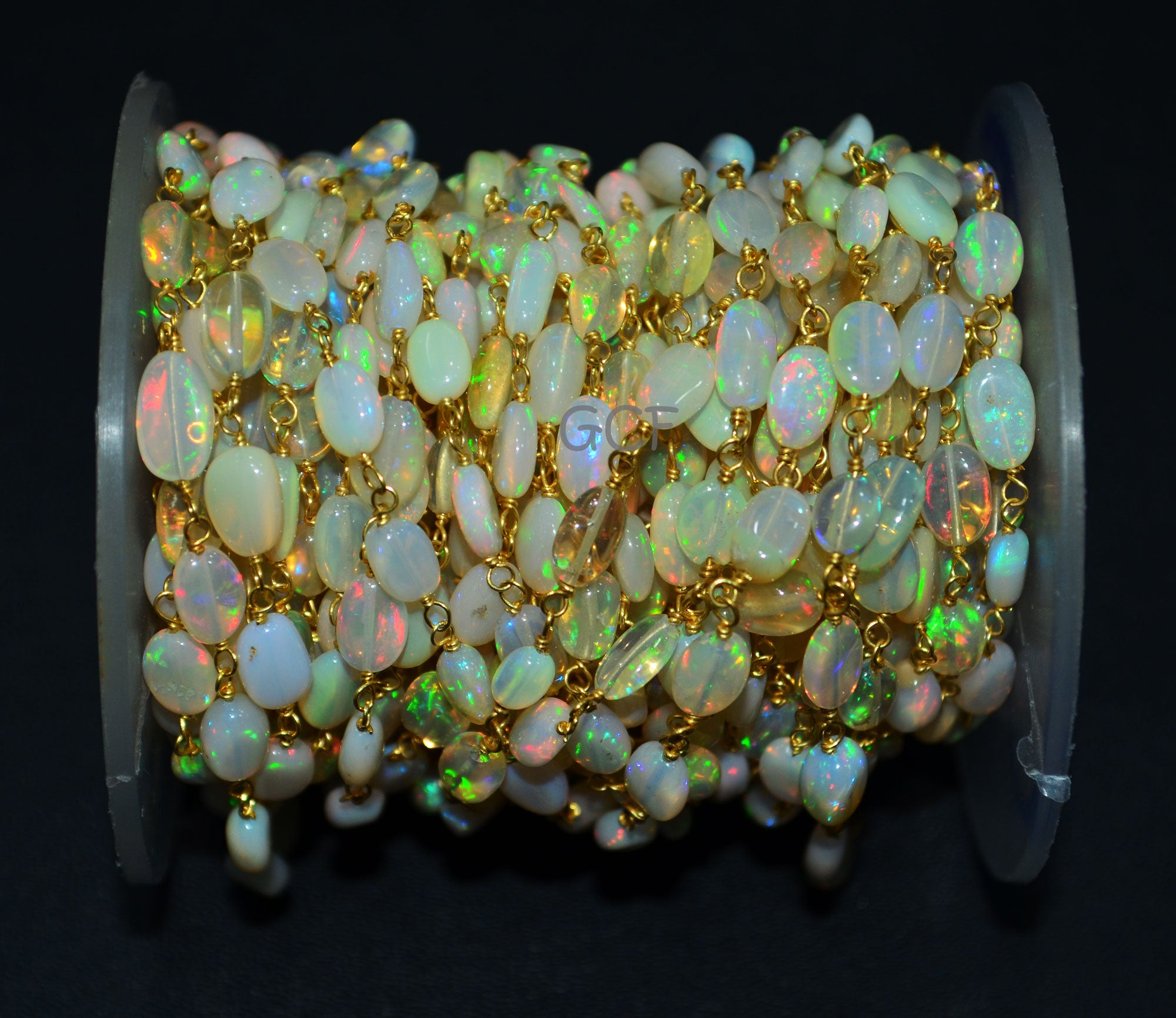 Ethiopian Opal Smooth Oval Nuggets Rosary Beaded Chain , Ethiopian Opal Wire Wrapped Chain , 4x5 - 5x7 mm , 6768