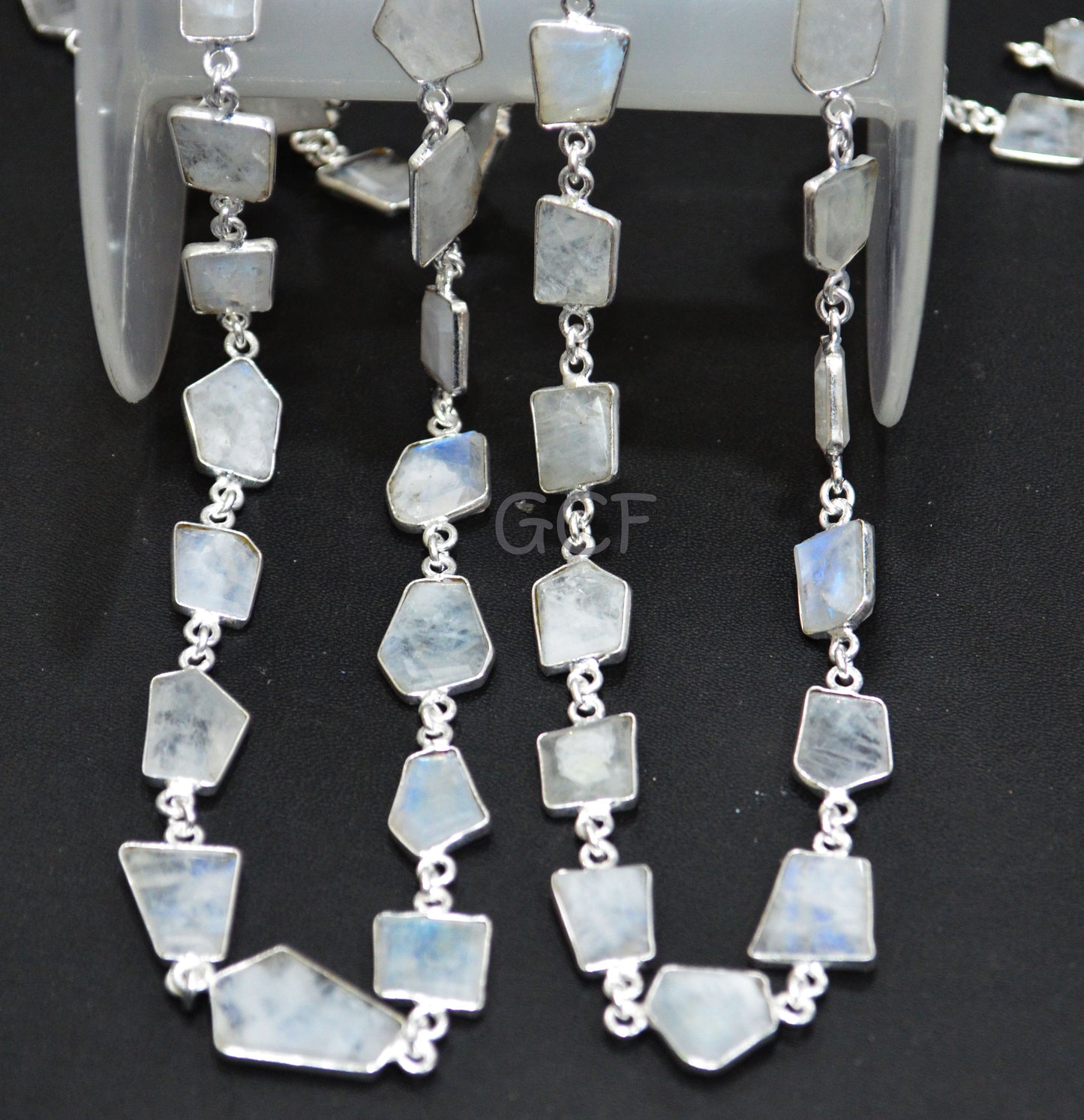 Rainbow Moonstone Fancy Cut Connector Chain , Rainbow Moonstone Fancy Cut Bezel Link Chain , 10x11 - 9x16 mm , 6769