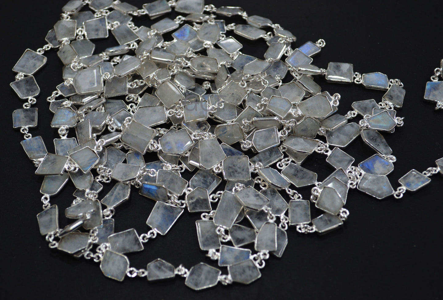 Rainbow Moonstone Fancy Cut Connector Chain , Rainbow Moonstone Fancy Cut Bezel Link Chain , 10x11 - 9x16 mm , 6769