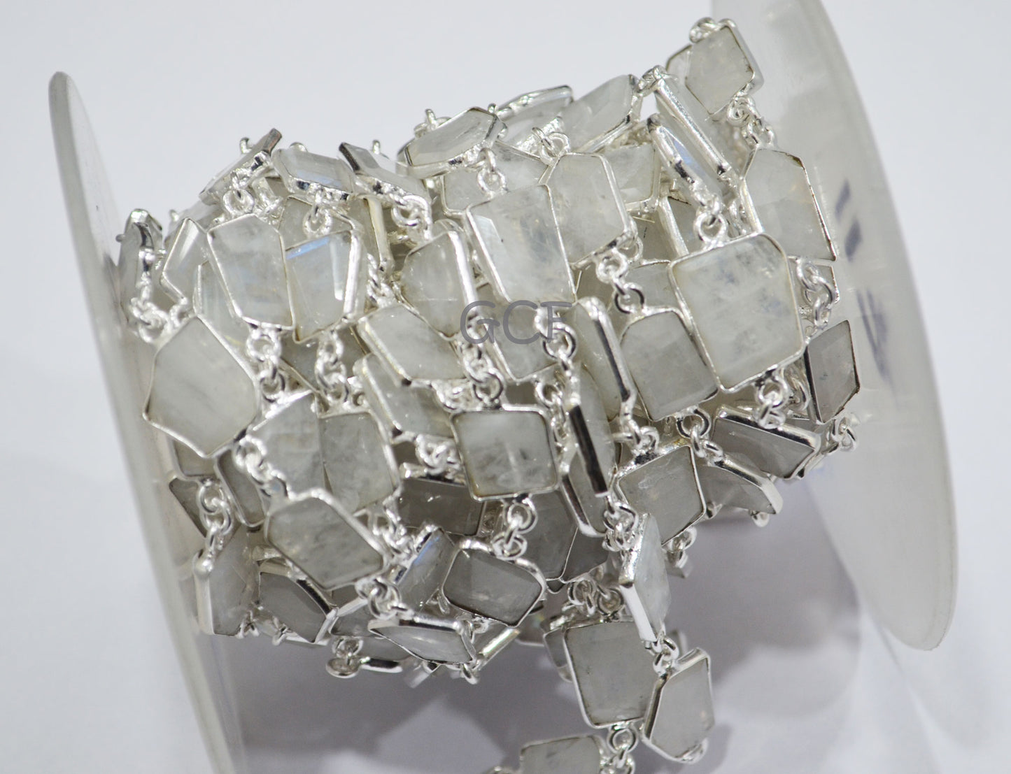 Rainbow Moonstone Fancy Cut Connector Chain , Rainbow Moonstone Fancy Cut Bezel Link Chain , 10x11 - 9x16 mm , 6769