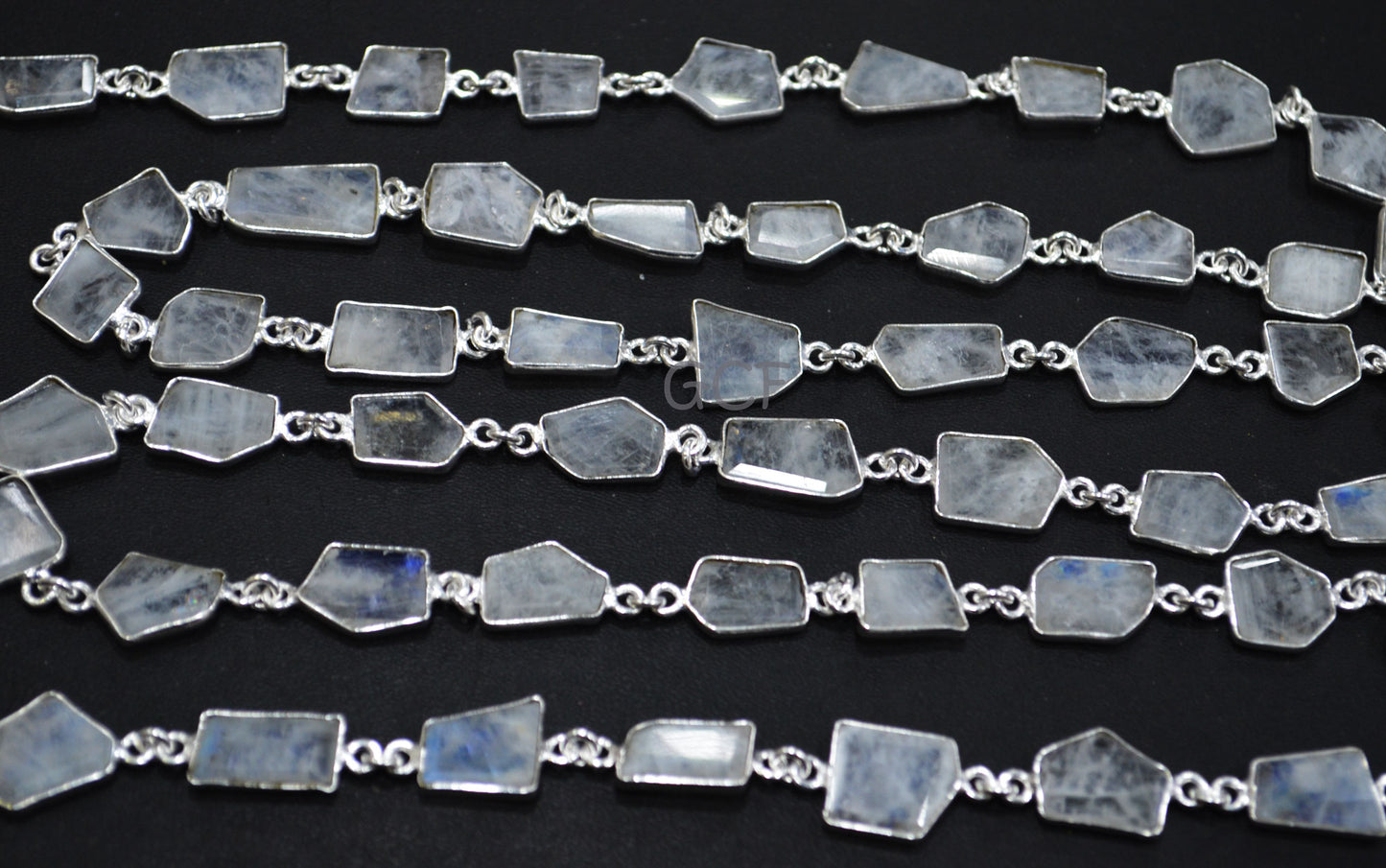 Rainbow Moonstone Fancy Cut Connector Chain , Rainbow Moonstone Fancy Cut Bezel Link Chain , 10x11 - 9x16 mm , 6769