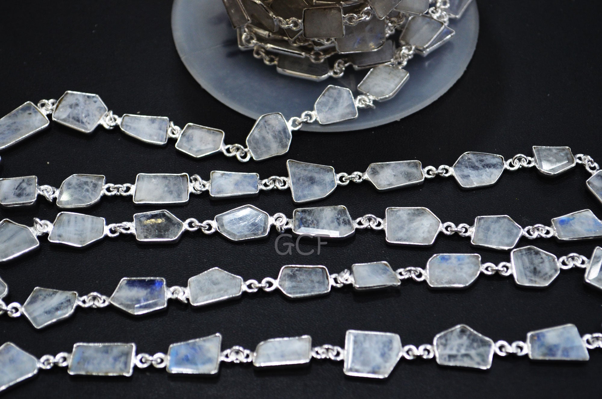 Rainbow Moonstone Fancy Cut Connector Chain , Rainbow Moonstone Fancy Cut Bezel Link Chain , 10x11 - 9x16 mm , 6769
