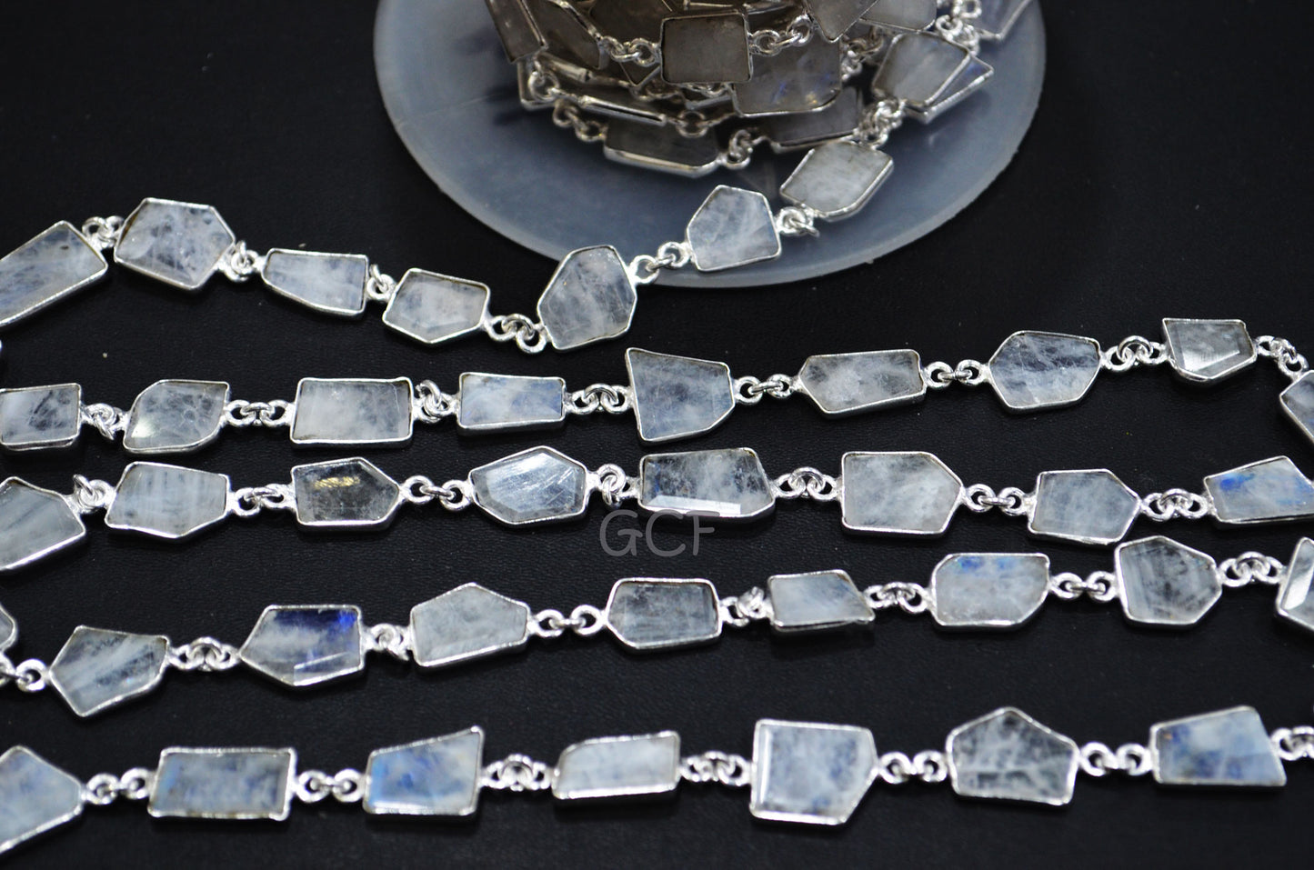 Rainbow Moonstone Fancy Cut Connector Chain , Rainbow Moonstone Fancy Cut Bezel Link Chain , 10x11 - 9x16 mm , 6769
