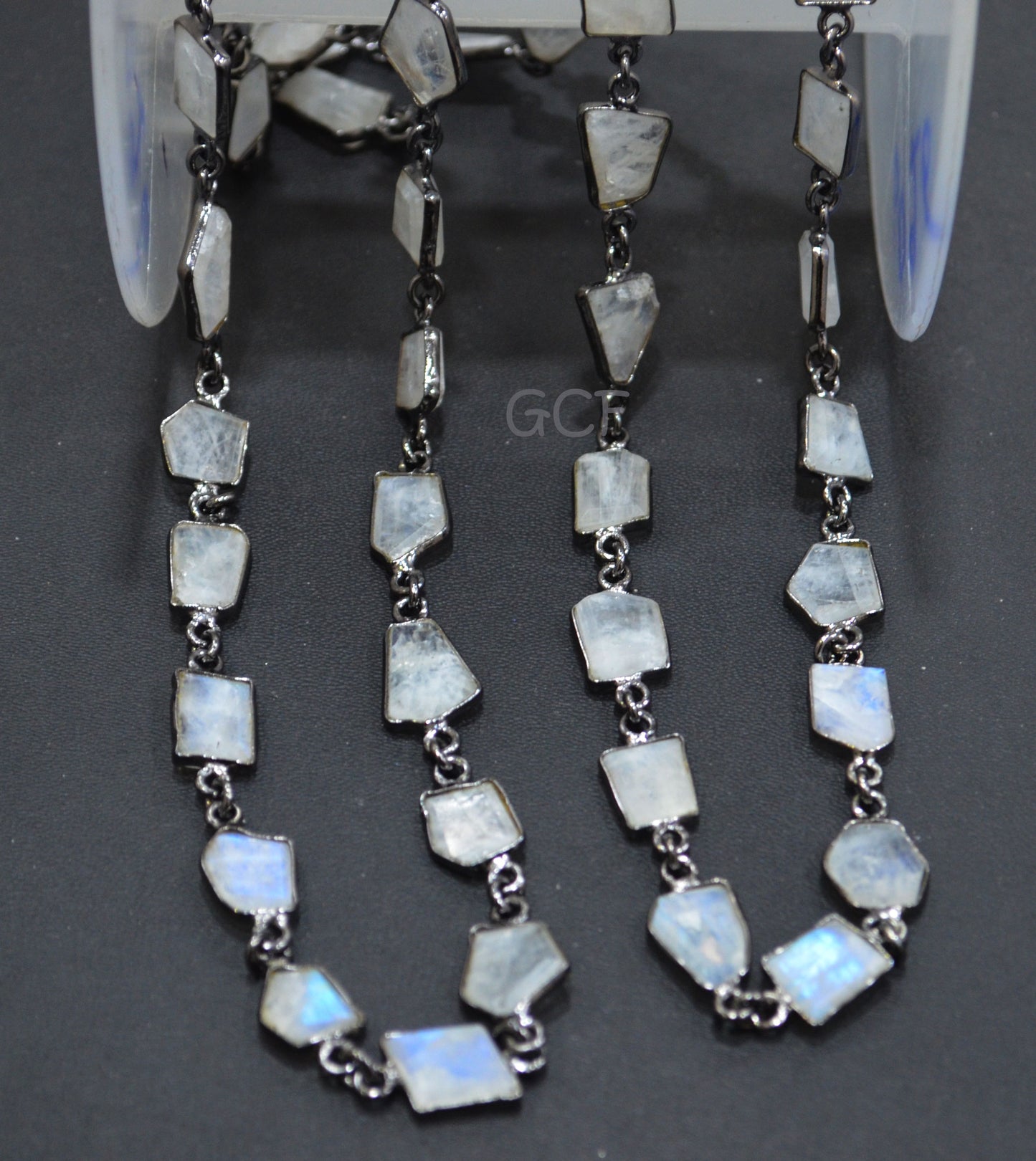 Rainbow Moonstone Fancy Cut Connector Chain , Rainbow Moonstone Fancy Cut Bezel Link Chain , 9x9 - 10x12 mm , 6770