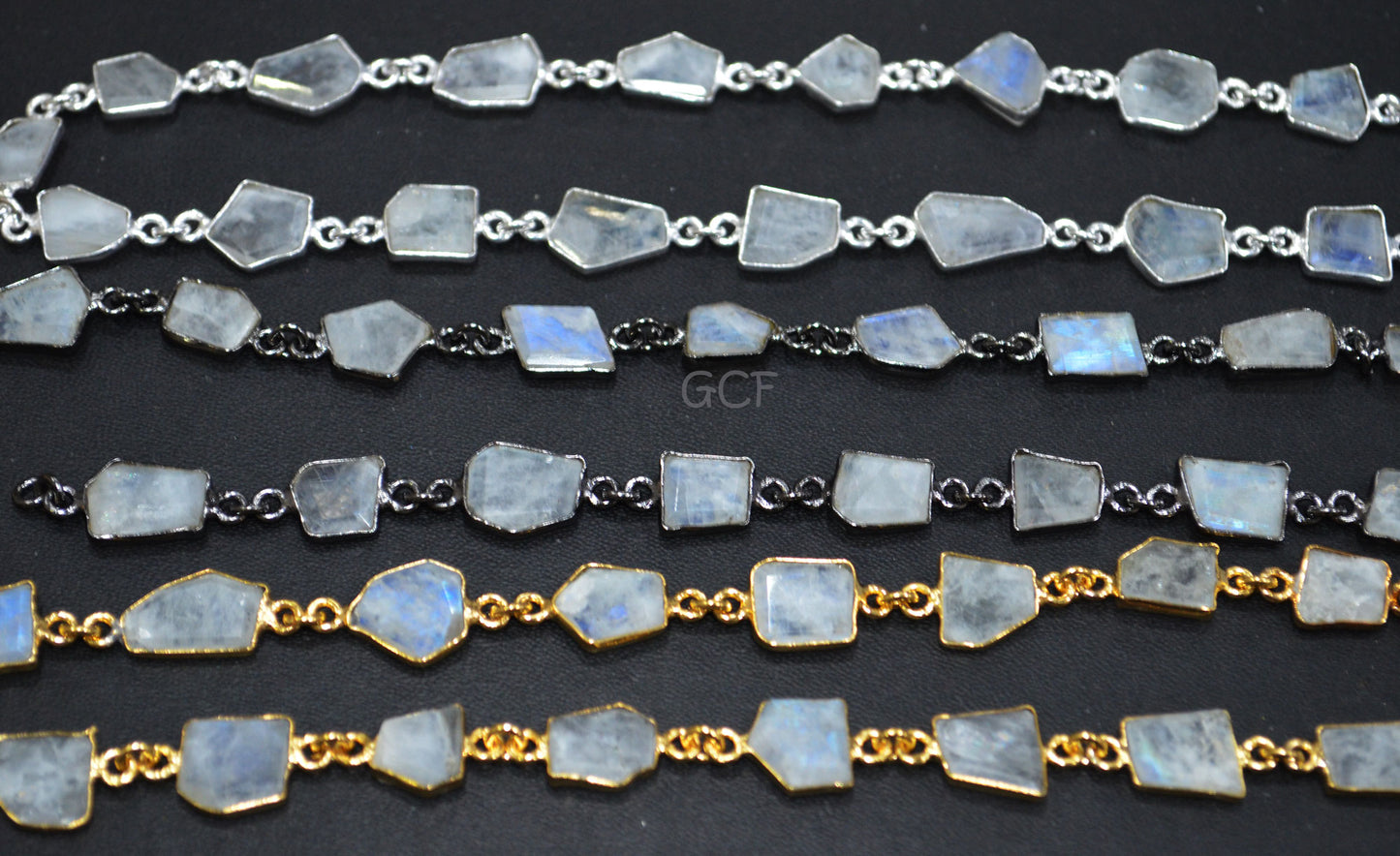 Rainbow Moonstone Fancy Cut Connector Chain , Rainbow Moonstone Fancy Cut Bezel Link Chain , 9x9 - 10x12 mm , 6770