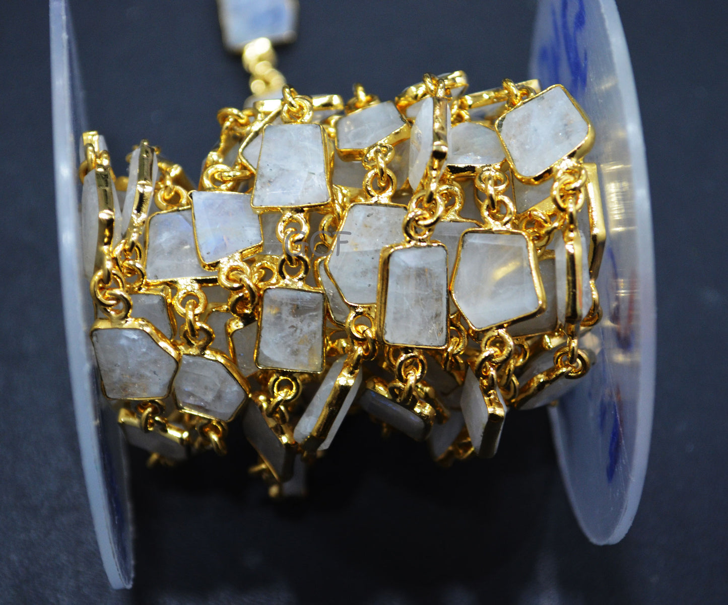 Rainbow Moonstone Fancy Cut Connector Chain , Rainbow Moonstone Fancy Cut Bezel Link Chain , 9x9 - 10x12 mm , 6770