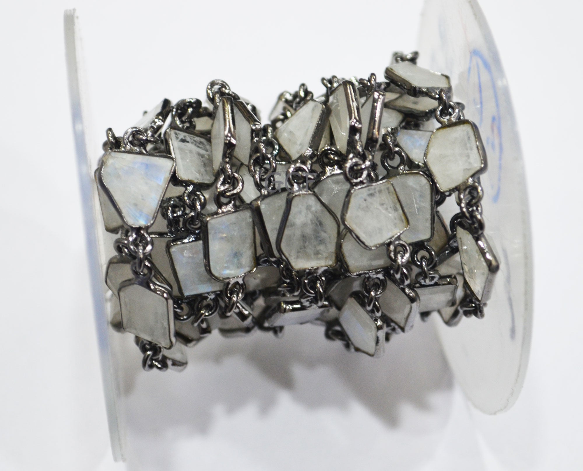 Rainbow Moonstone Fancy Cut Connector Chain , Rainbow Moonstone Fancy Cut Bezel Link Chain , 9x9 - 10x12 mm , 6770