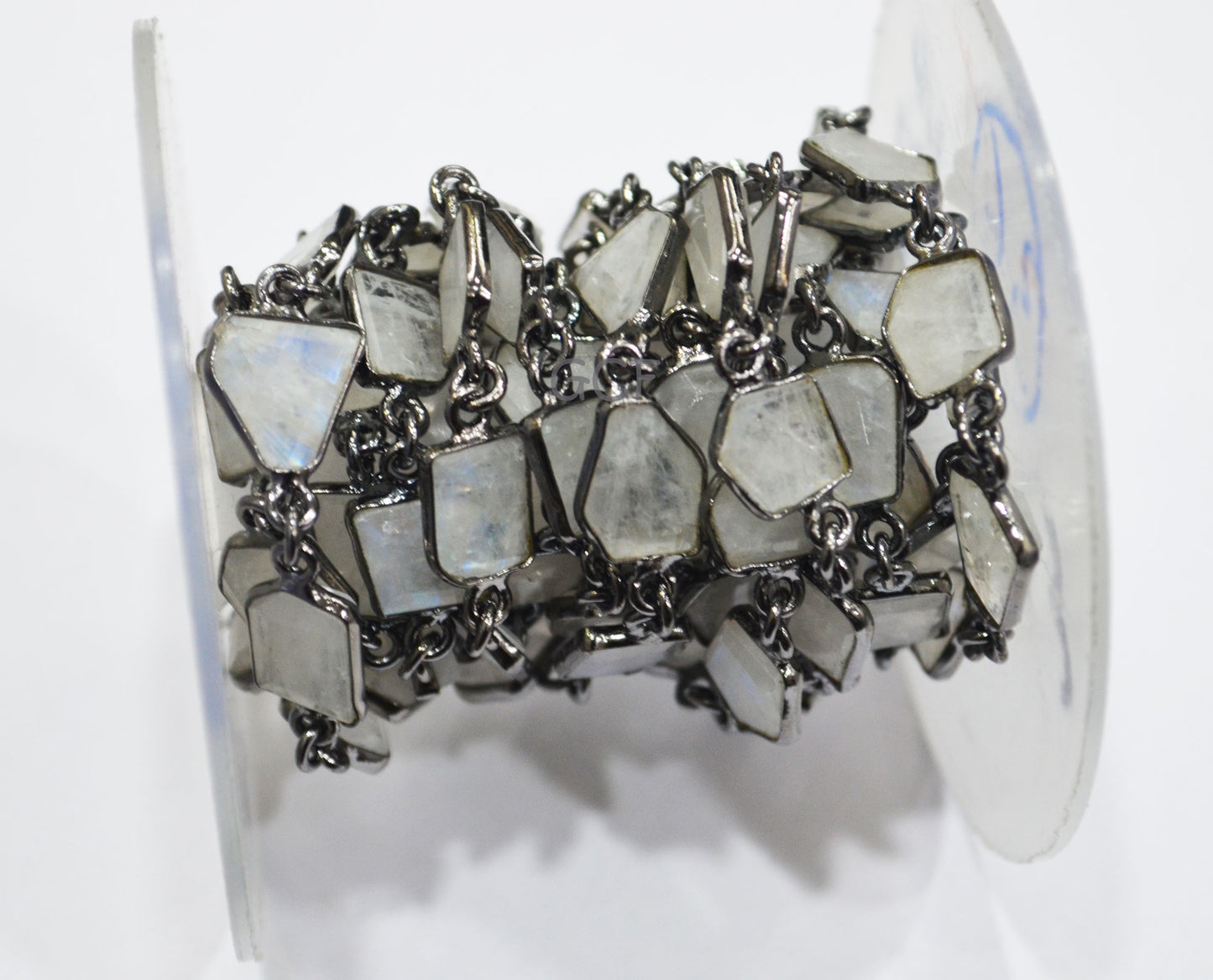 Rainbow Moonstone Fancy Cut Connector Chain , Rainbow Moonstone Fancy Cut Bezel Link Chain , 9x9 - 10x12 mm , 6770
