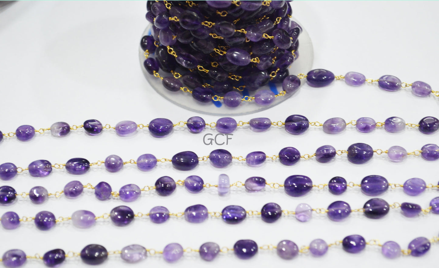 Amethyst Smooth Oval Nuggets Rosary Beaded Chain , Amethyst Wire Wrapped Chain , 5x6 - 6x8 mm , 6771