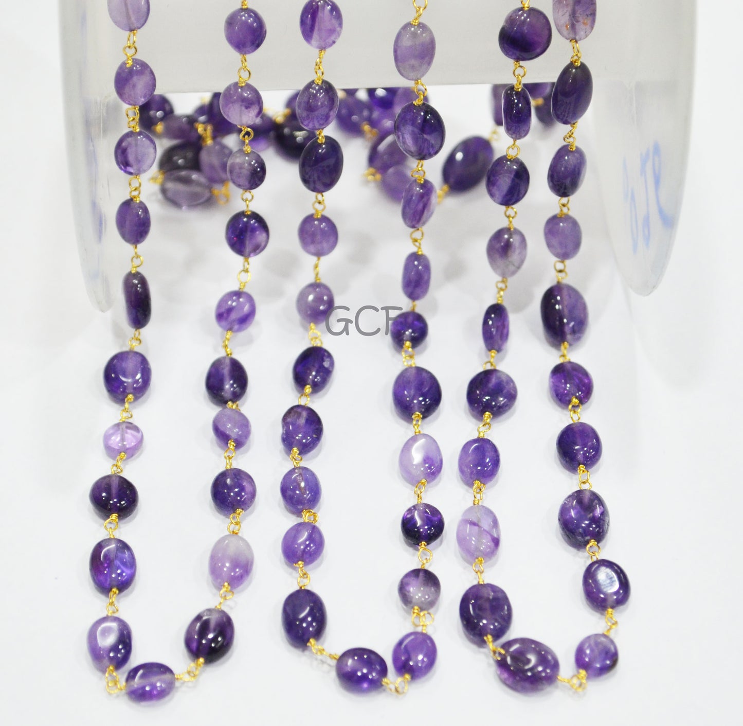 Amethyst Smooth Oval Nuggets Rosary Beaded Chain , Amethyst Wire Wrapped Chain , 5x6 - 6x8 mm , 6771