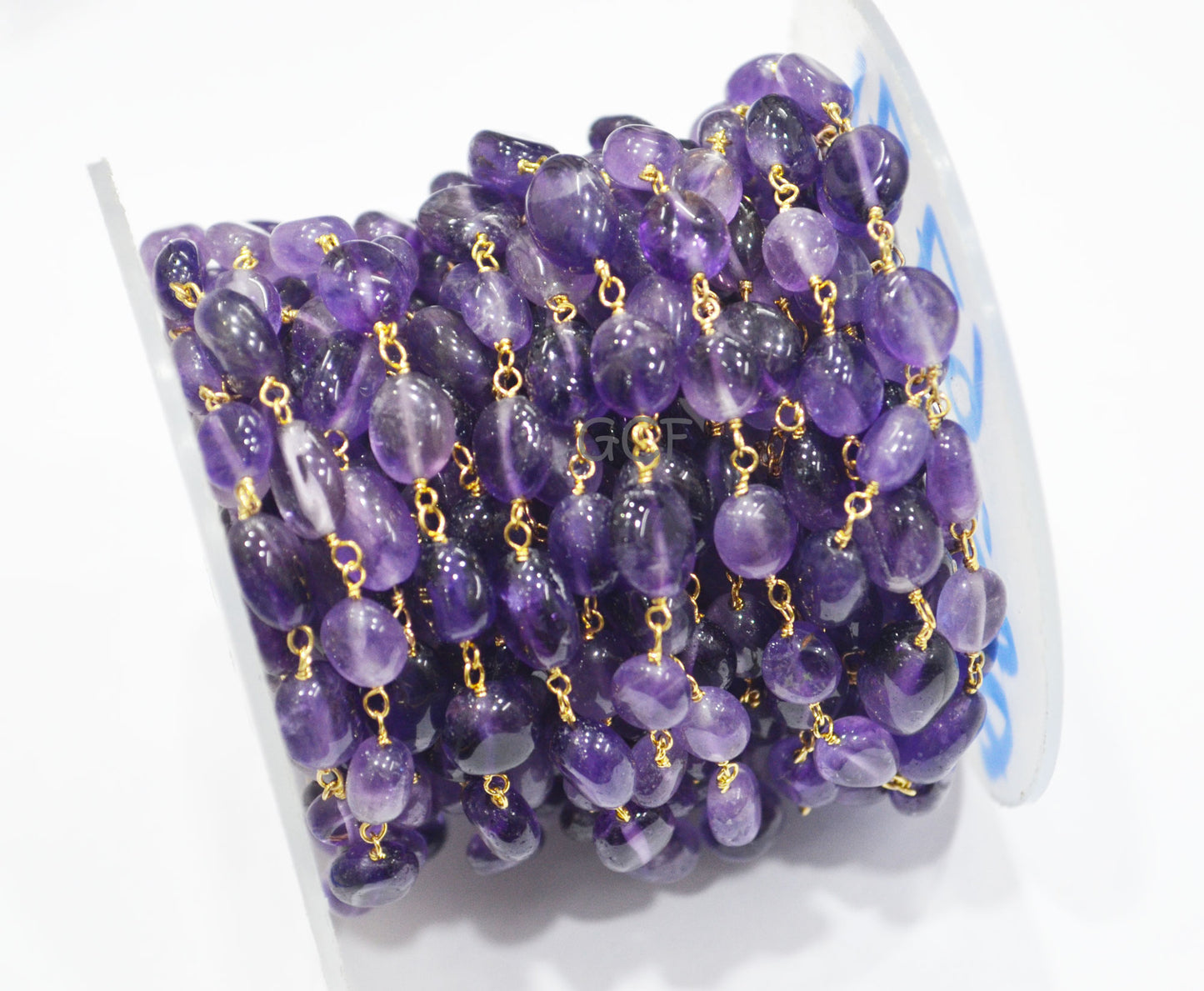 Amethyst Smooth Oval Nuggets Rosary Beaded Chain , Amethyst Wire Wrapped Chain , 5x6 - 6x8 mm , 6771