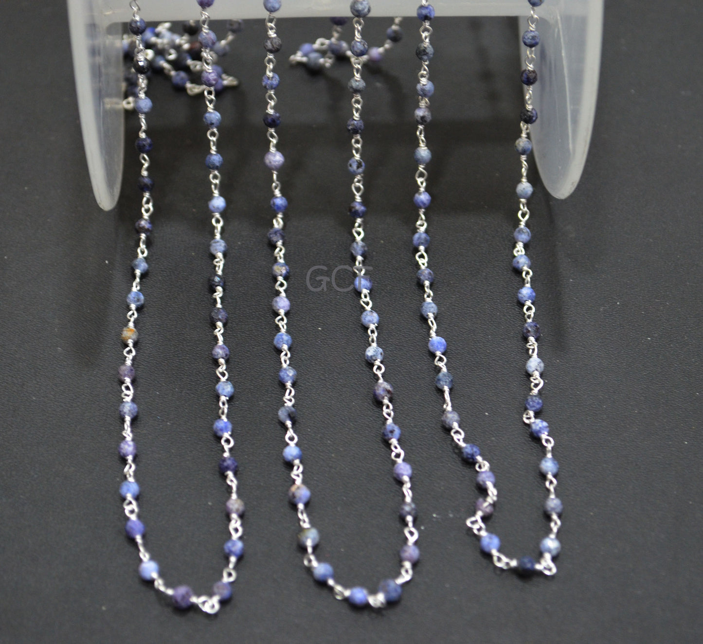 Blue Aventurine Faceted Round Shape Rosary Beaded Chain , Blue Aventurine Round Shape Wire Wrapped Chain , 3 mm , 6772