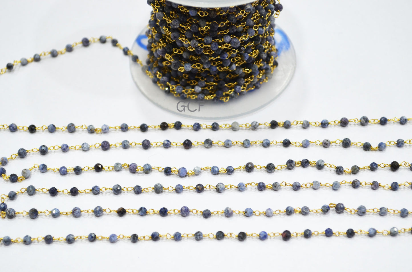 Blue Aventurine Faceted Round Shape Rosary Beaded Chain , Blue Aventurine Round Shape Wire Wrapped Chain , 3 mm , 6772