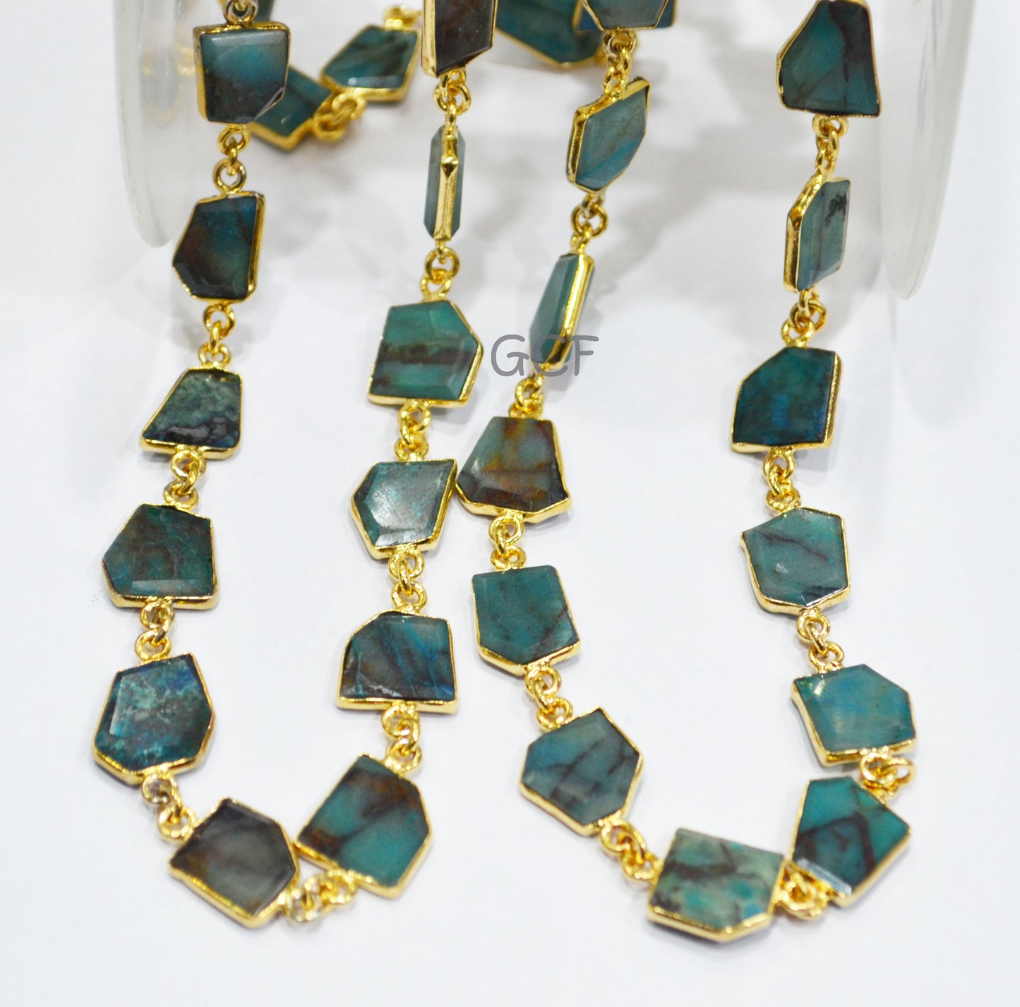 Chrysocolla Fancy Cut Shape Connector Chain , Chrysocolla Fancy Cut Bezel Link Chain , 8x10 - 13x14 mm , 6773