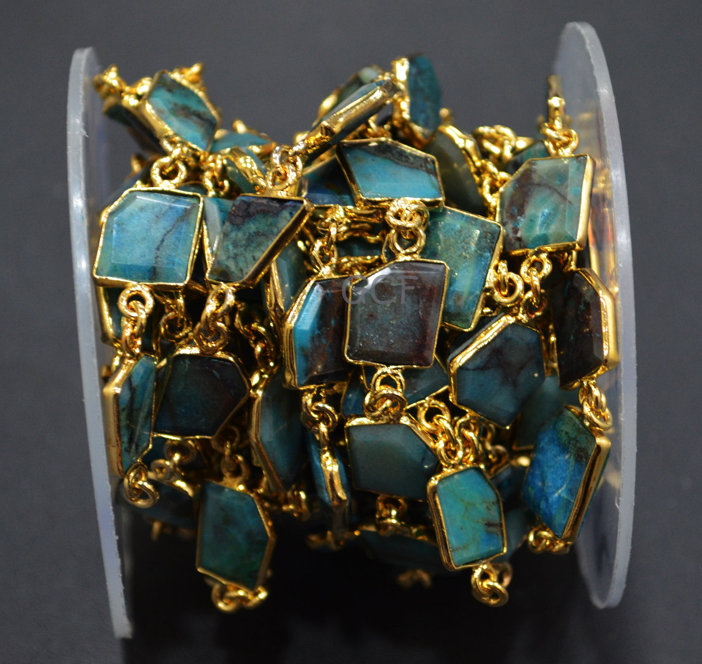 Chrysocolla Fancy Cut Shape Connector Chain , Chrysocolla Fancy Cut Bezel Link Chain , 8x10 - 13x14 mm , 6773