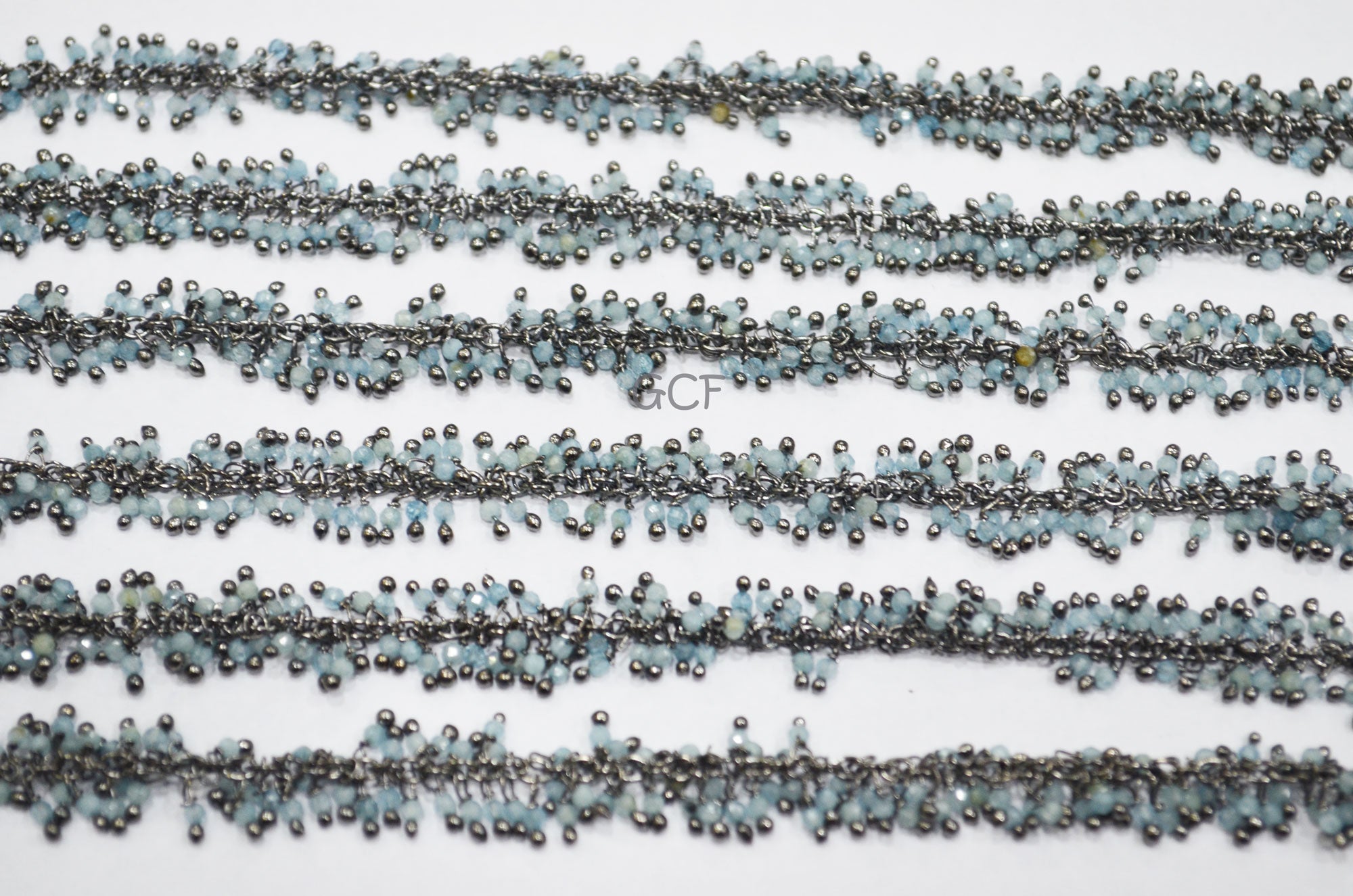 Aquamarine Faceted Round Shape Rosary Beaded Grape Chain , Aquamarine Angoori Cluster Wire Wrapped Chain , 2 mm , 6774