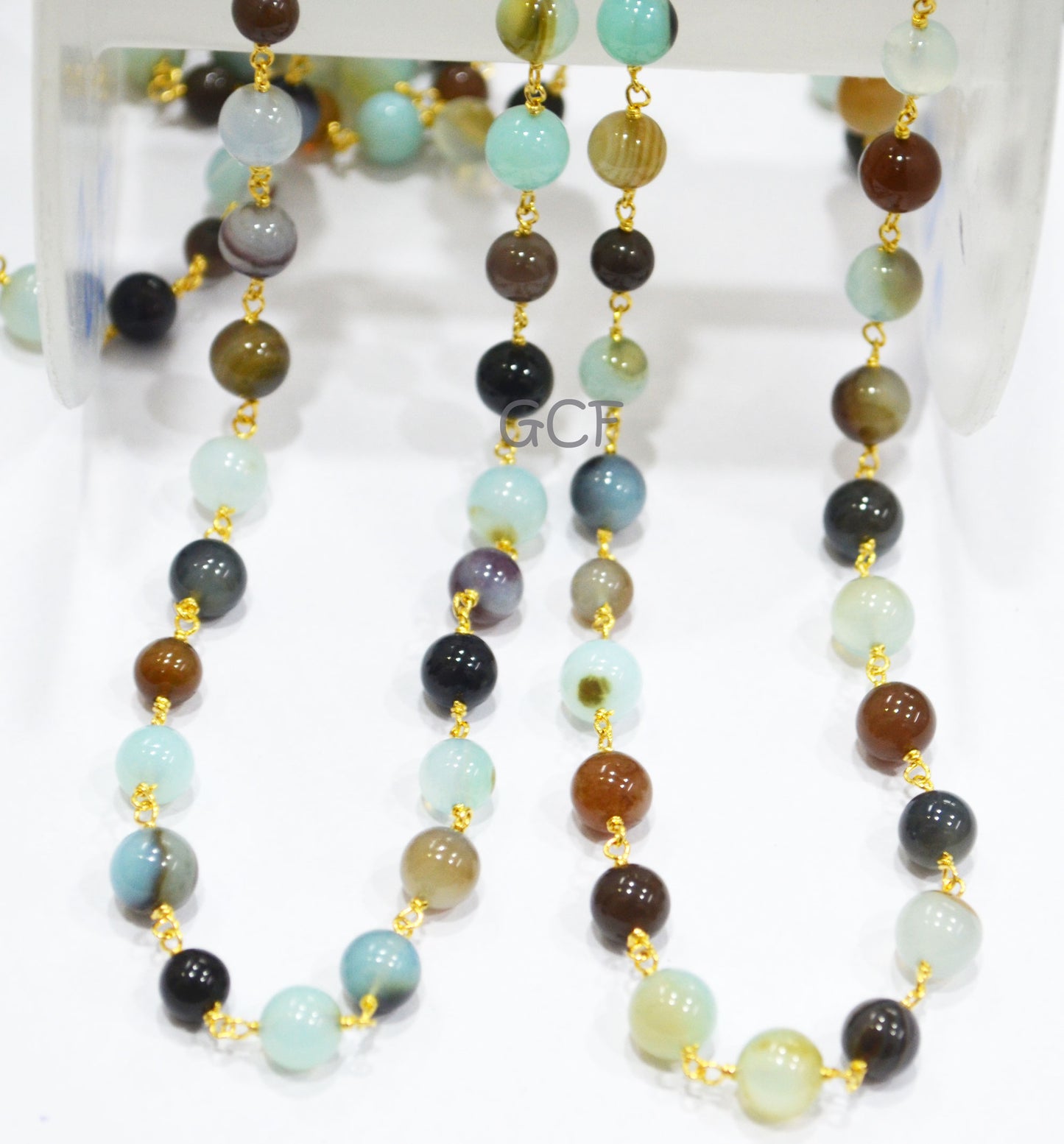 Peruvian Multi Opal Smooth Round Shape Rosary Beaded Chain , Peruvian Opal Round Shape Wire Wrapped Chain , 6 - 7 mm , 6775