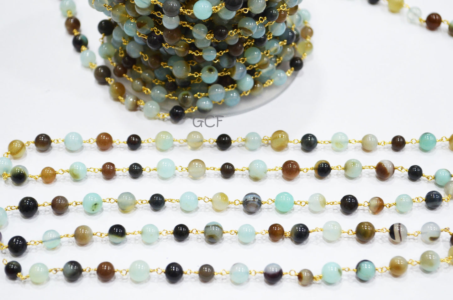 Peruvian Multi Opal Smooth Round Shape Rosary Beaded Chain , Peruvian Opal Round Shape Wire Wrapped Chain , 6 - 7 mm , 6775
