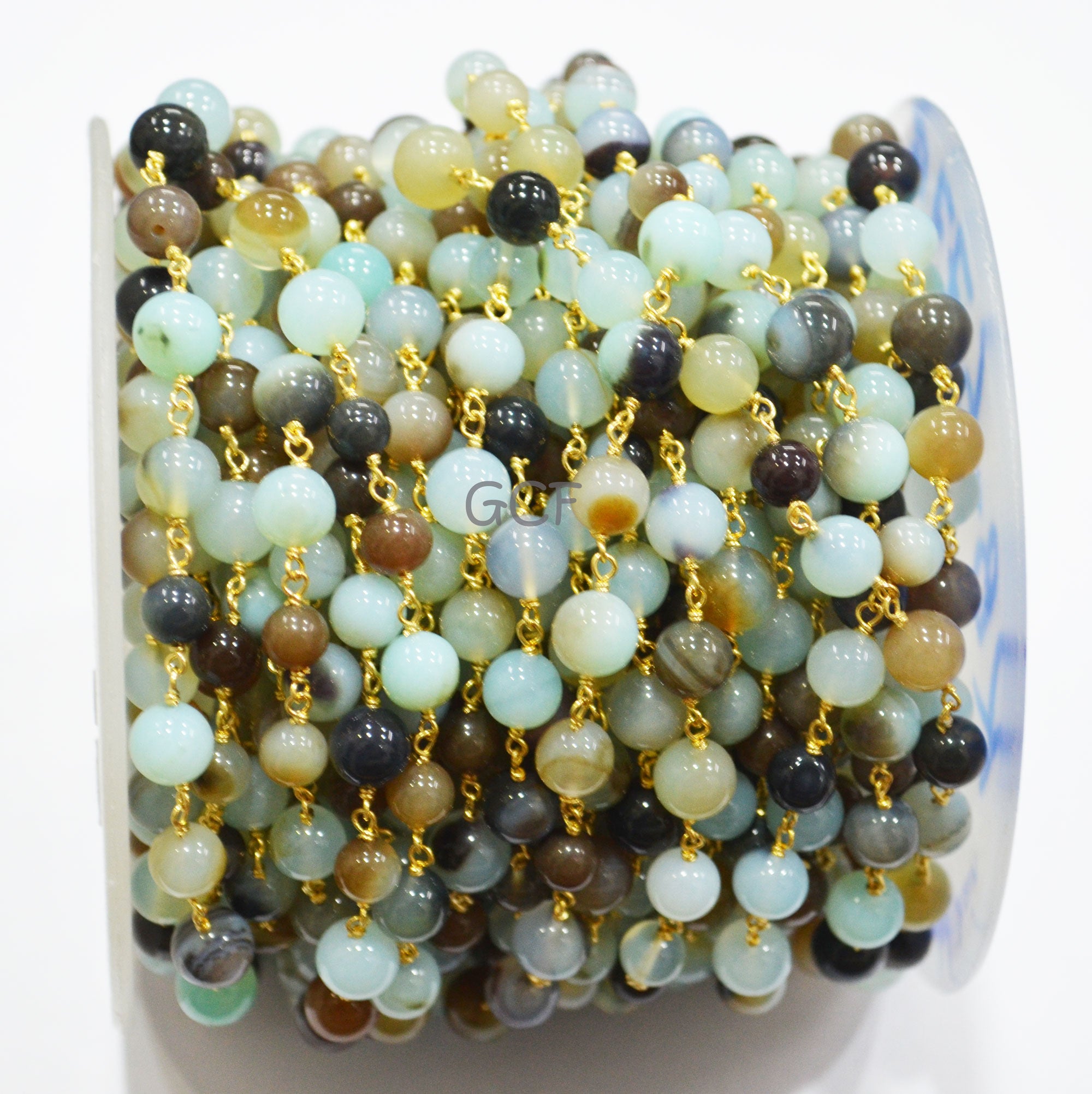 Peruvian Multi Opal Smooth Round Shape Rosary Beaded Chain , Peruvian Opal Round Shape Wire Wrapped Chain , 6 - 7 mm , 6775