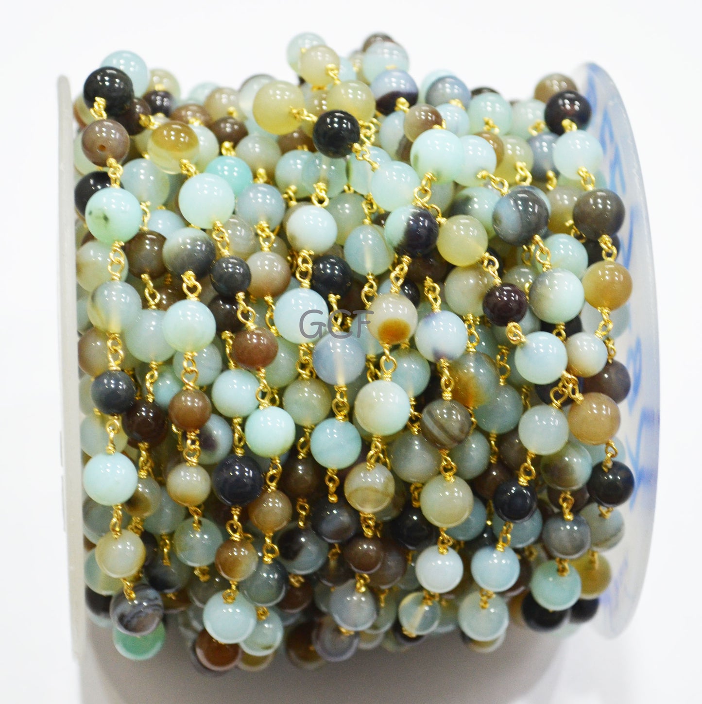 Peruvian Multi Opal Smooth Round Shape Rosary Beaded Chain , Peruvian Opal Round Shape Wire Wrapped Chain , 6 - 7 mm , 6775