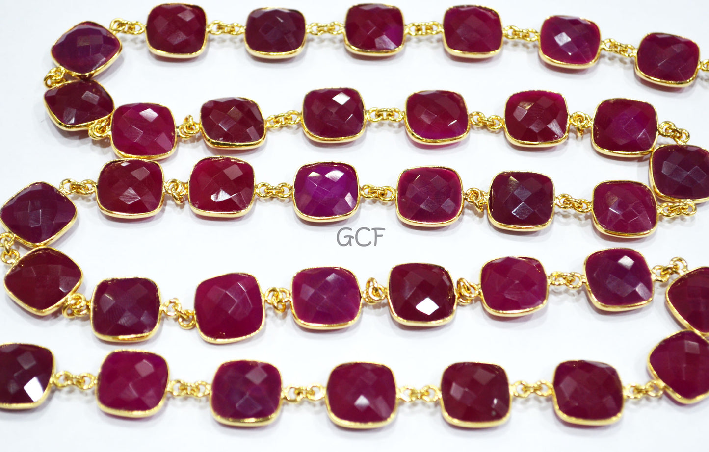 Hot Pink Chalcedony Faceted Cushion Shape Connector Chain , Hot Pink Chalcedony Cushion Bezel Link Chain , 14 mm , 6776