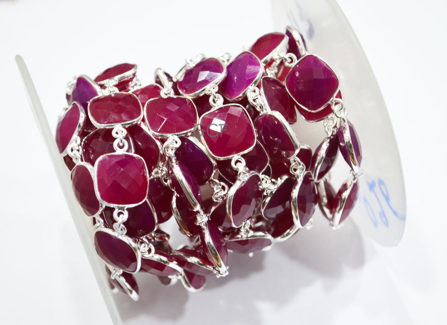 Hot Pink Chalcedony Faceted Cushion Shape Connector Chain , Hot Pink Chalcedony Cushion Bezel Link Chain , 14 mm , 6776