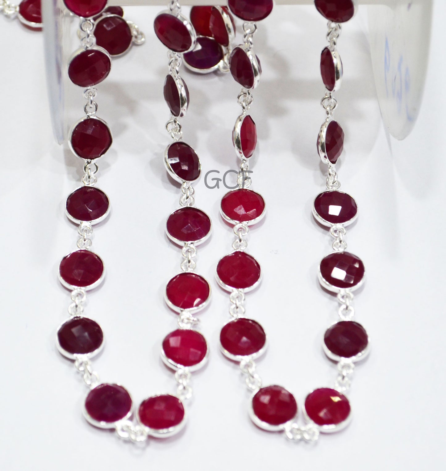 Hot Pink Chalcedony Faceted Coin Shape Connector Chain , Hot Pink Chalcedony Coin Bezel Link Chain , 11 mm , 6777