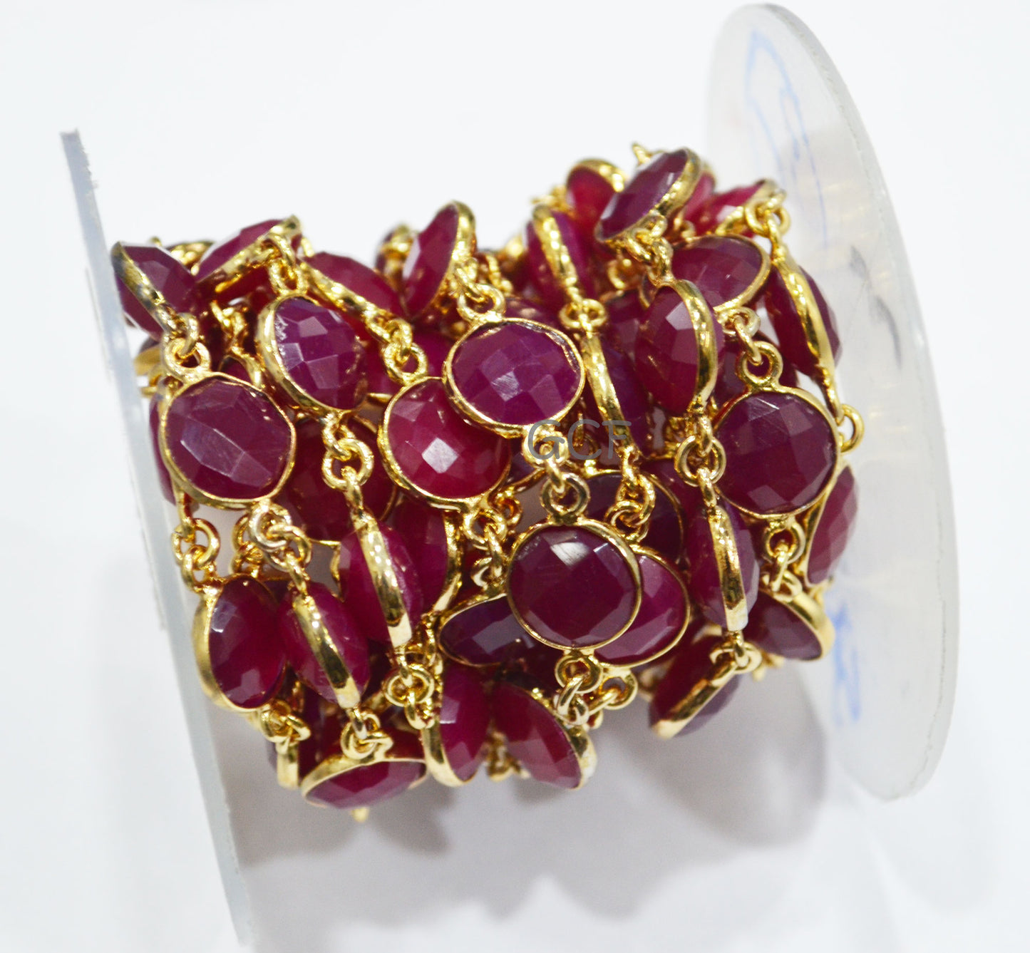 Hot Pink Chalcedony Faceted Coin Shape Connector Chain , Hot Pink Chalcedony Coin Bezel Link Chain , 11 mm , 6777