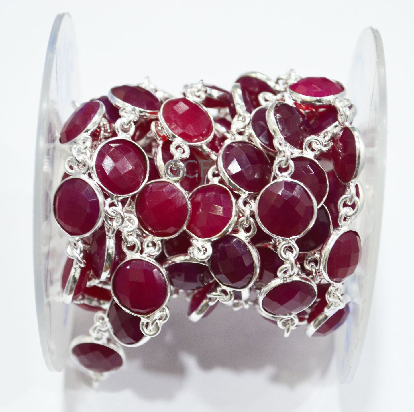 Hot Pink Chalcedony Faceted Coin Shape Connector Chain , Hot Pink Chalcedony Coin Bezel Link Chain , 11 mm , 6777