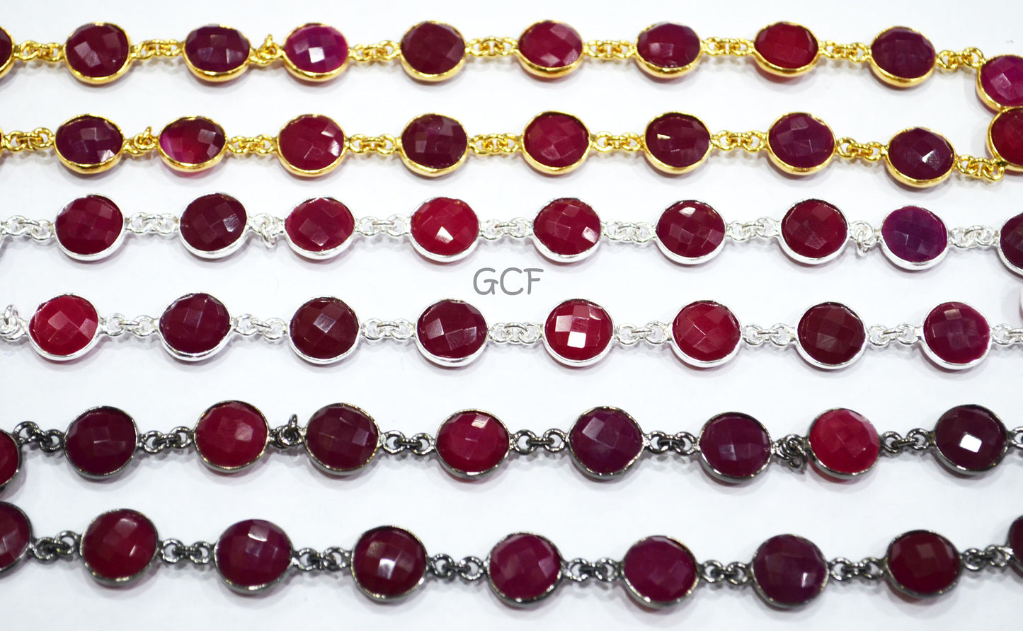 Hot Pink Chalcedony Faceted Coin Shape Connector Chain , Hot Pink Chalcedony Coin Bezel Link Chain , 11 mm , 6777