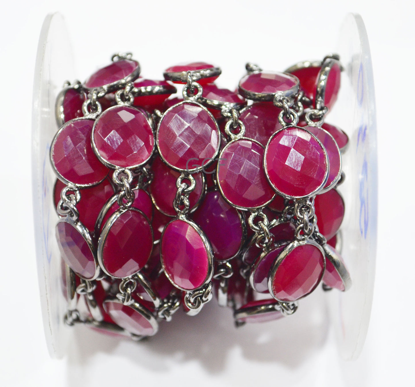 Hot Pink Chalcedony Faceted Egg Shape Connector Chain , Hot Pink Chalcedony Egg Bezel Link Chain , 12x14 mm , 6778