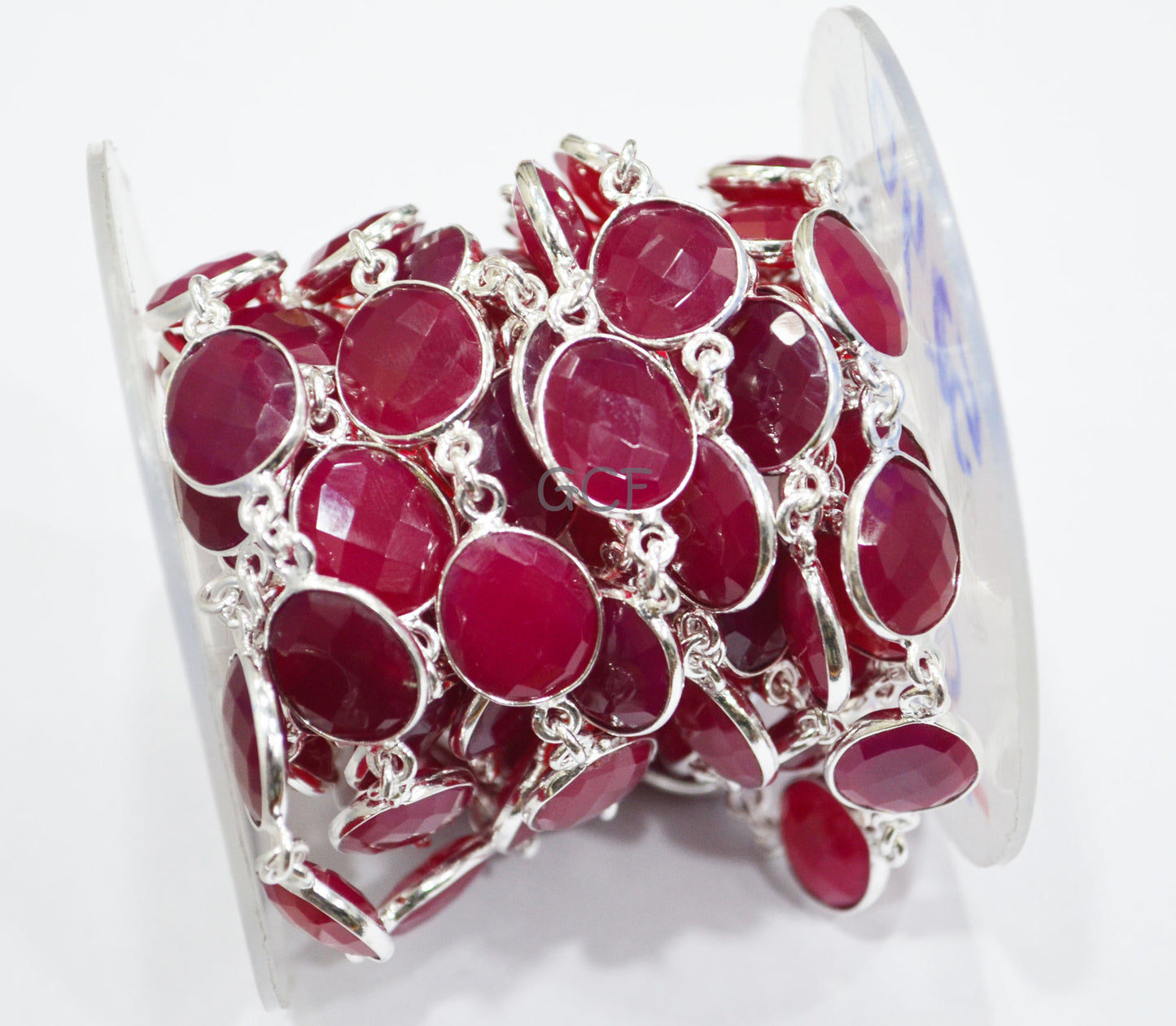 Hot Pink Chalcedony Faceted Egg Shape Connector Chain , Hot Pink Chalcedony Egg Bezel Link Chain , 12x14 mm , 6778