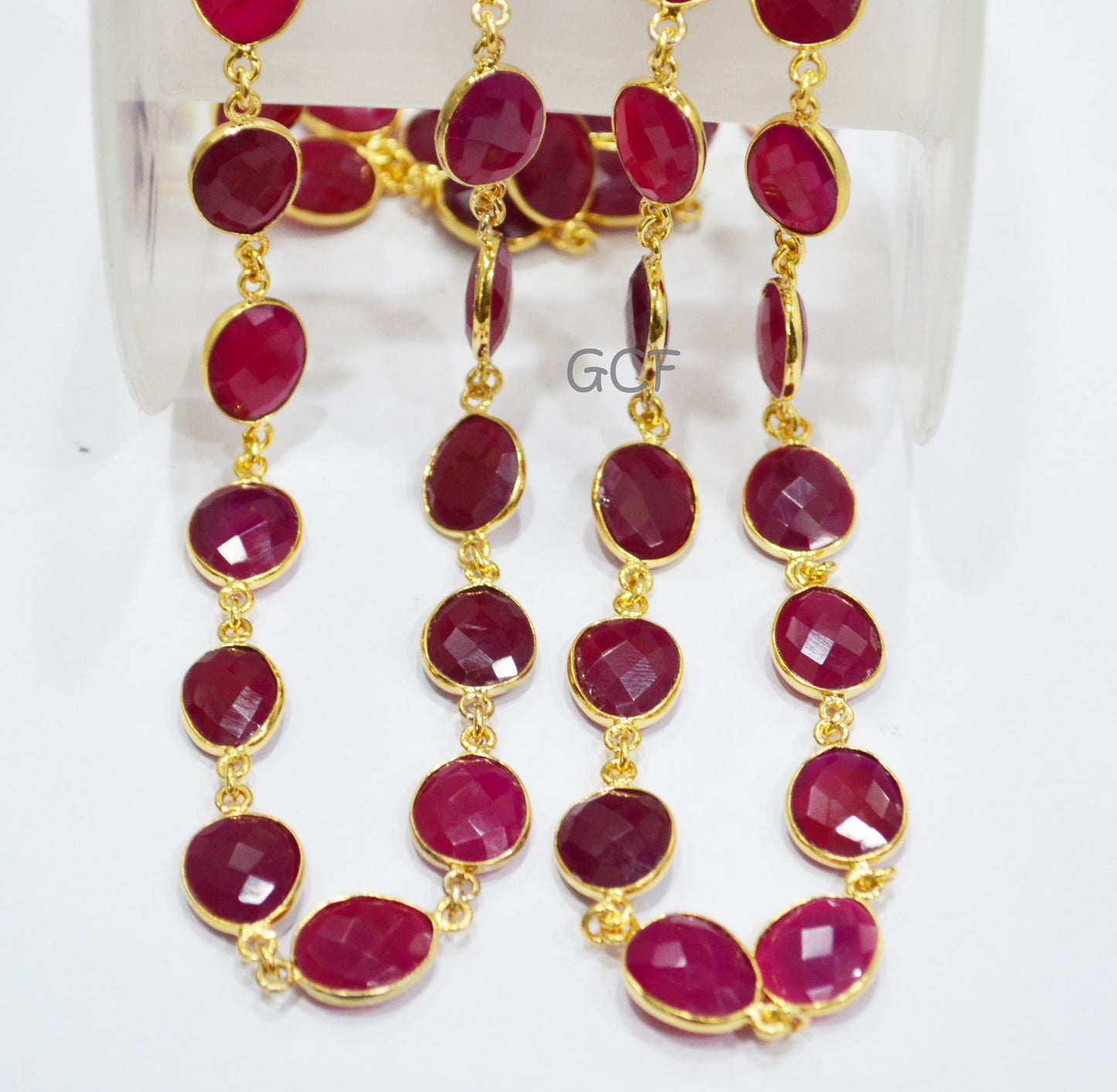 Hot Pink Chalcedony Faceted Egg Shape Connector Chain , Hot Pink Chalcedony Egg Bezel Link Chain , 12x14 mm , 6778