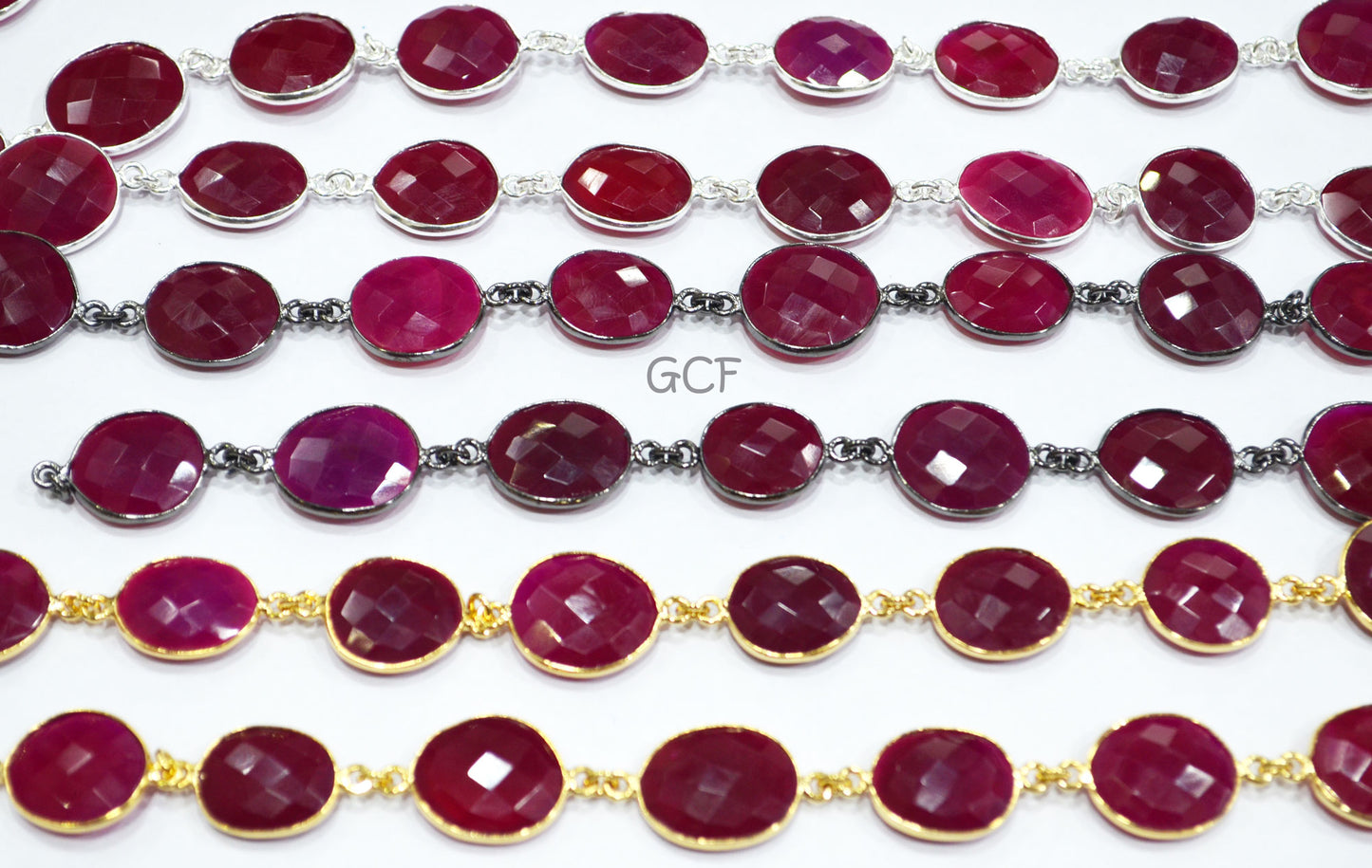 Hot Pink Chalcedony Faceted Slice Shape Connector Chain ,Hot Pink Chalcedony Slice Bezel Link Chain , 14x16 - 17x20 mm , 6779