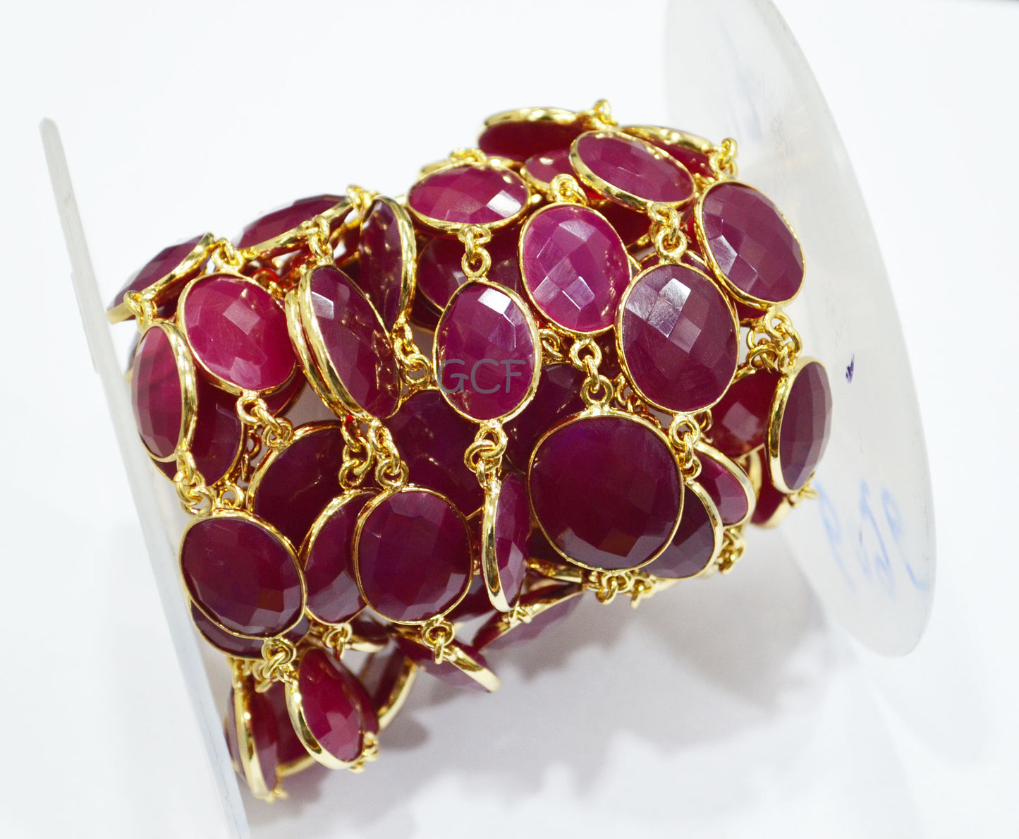 Hot Pink Chalcedony Faceted Slice Shape Connector Chain ,Hot Pink Chalcedony Slice Bezel Link Chain , 14x16 - 17x20 mm , 6779