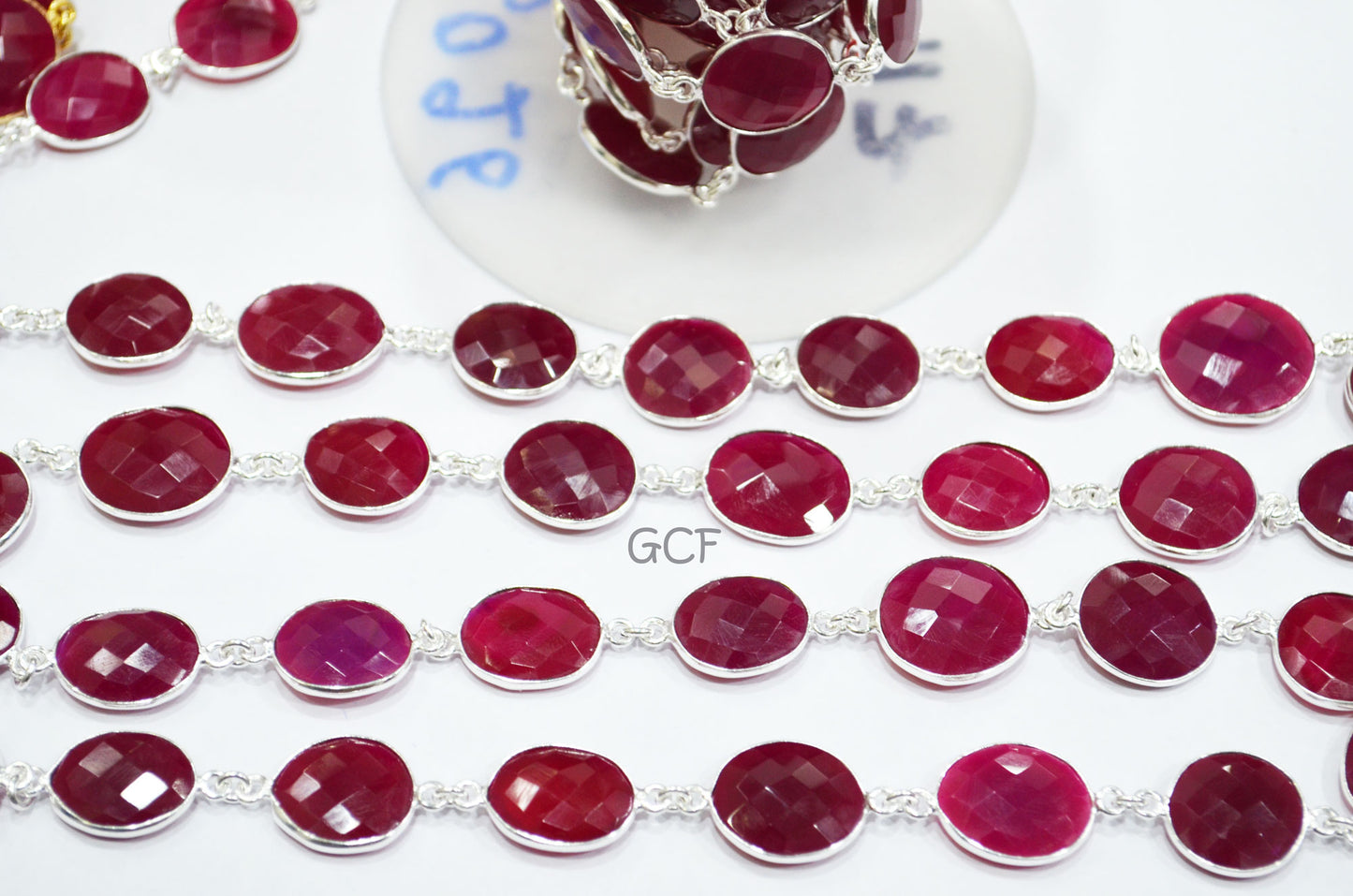 Hot Pink Chalcedony Faceted Slice Shape Connector Chain ,Hot Pink Chalcedony Slice Bezel Link Chain , 14x16 - 17x20 mm , 6779