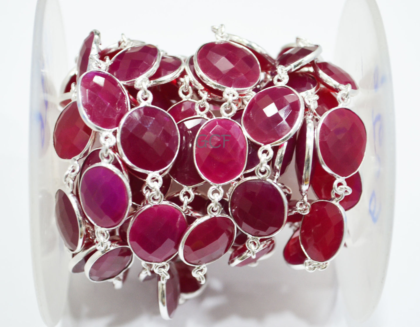 Hot Pink Chalcedony Faceted Slice Shape Connector Chain ,Hot Pink Chalcedony Slice Bezel Link Chain , 14x16 - 17x20 mm , 6779