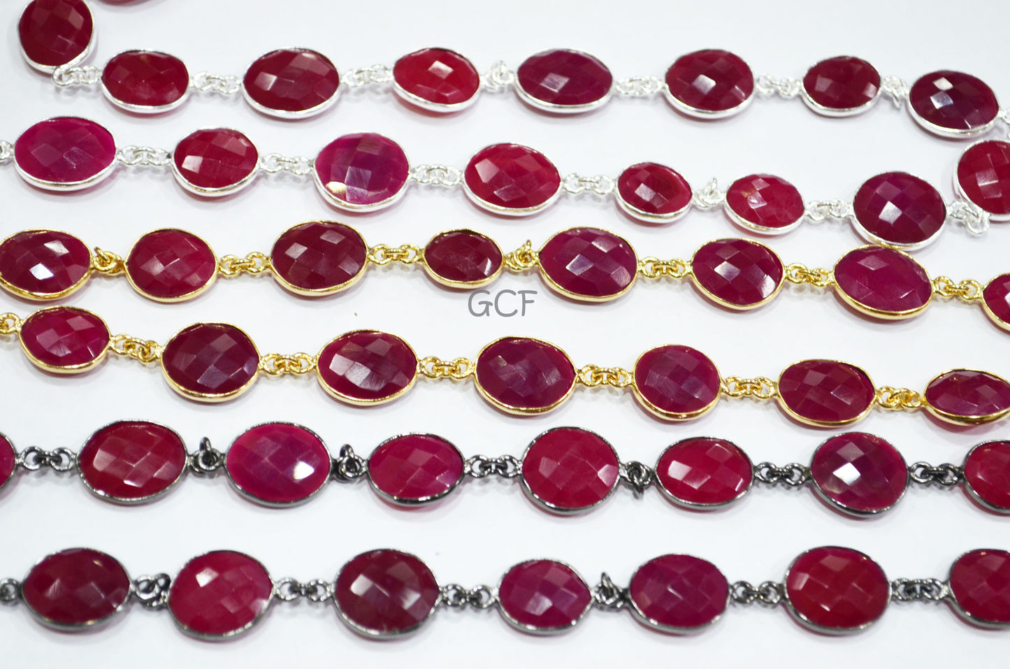 Hot Pink Chalcedony Faceted Slice Shape Connector Chain ,Hot Pink Chalcedony Slice Bezel Link Chain , 11x13 - 14x16 mm , 6780