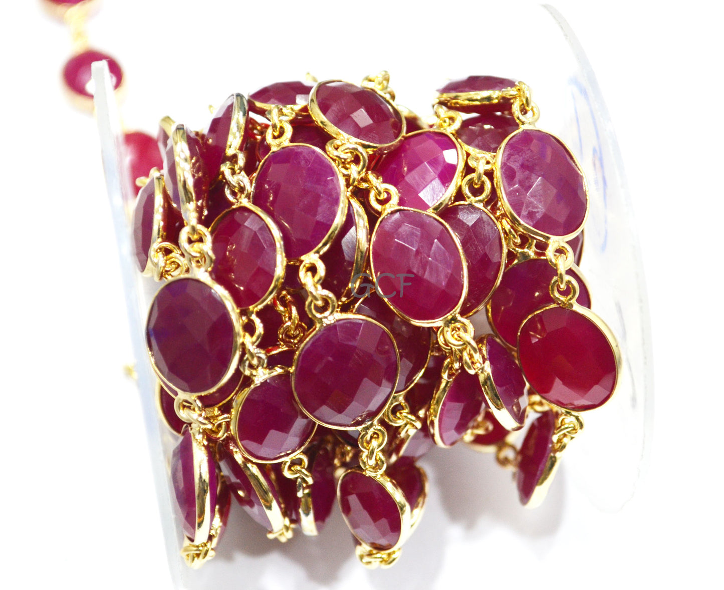 Hot Pink Chalcedony Faceted Slice Shape Connector Chain ,Hot Pink Chalcedony Slice Bezel Link Chain , 11x13 - 14x16 mm , 6780