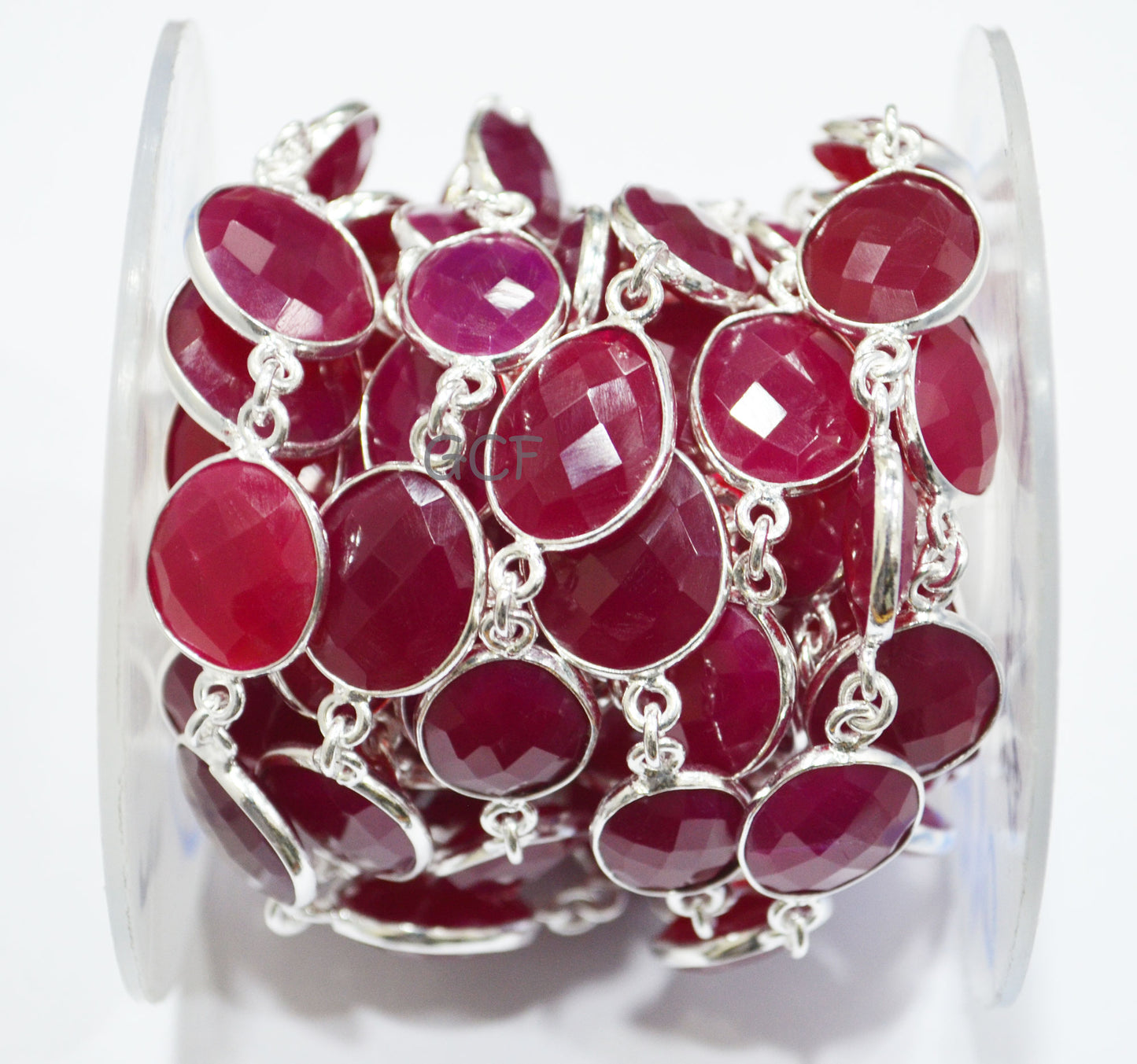 Hot Pink Chalcedony Faceted Slice Shape Connector Chain ,Hot Pink Chalcedony Slice Bezel Link Chain , 11x13 - 14x16 mm , 6780