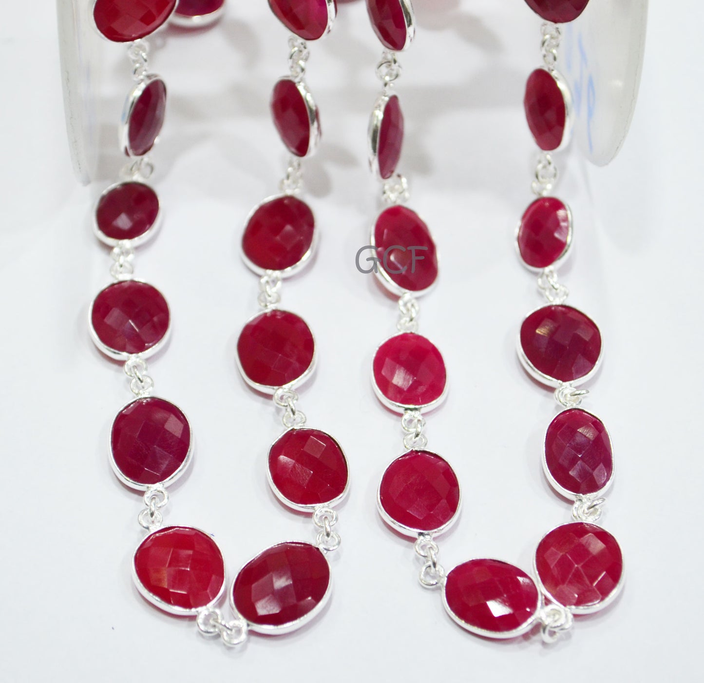 Hot Pink Chalcedony Faceted Slice Shape Connector Chain ,Hot Pink Chalcedony Slice Bezel Link Chain , 11x13 - 14x16 mm , 6780