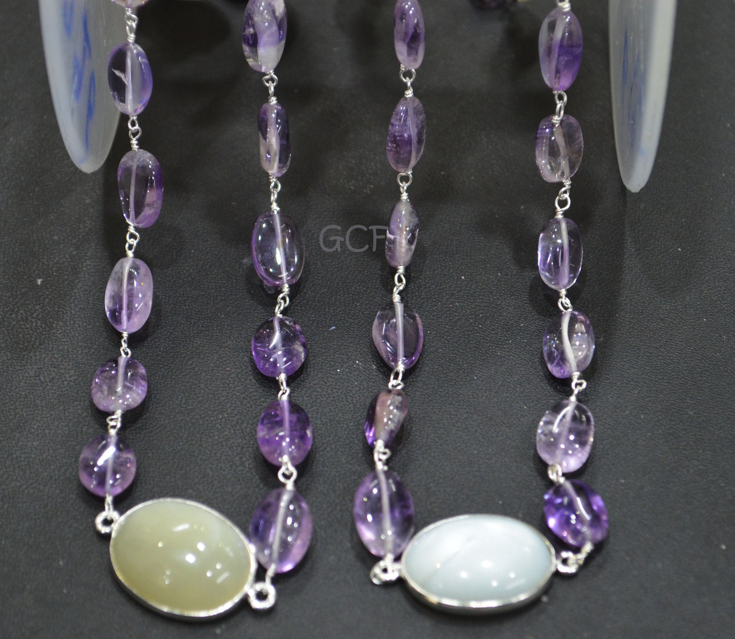Pink Amethyst Smooth Oval Nuggets Rosary Beaded Chain , Ceylon Moonstone Connector Wire Wrapped Chain , 6x10 - 16x20 mm ,6781