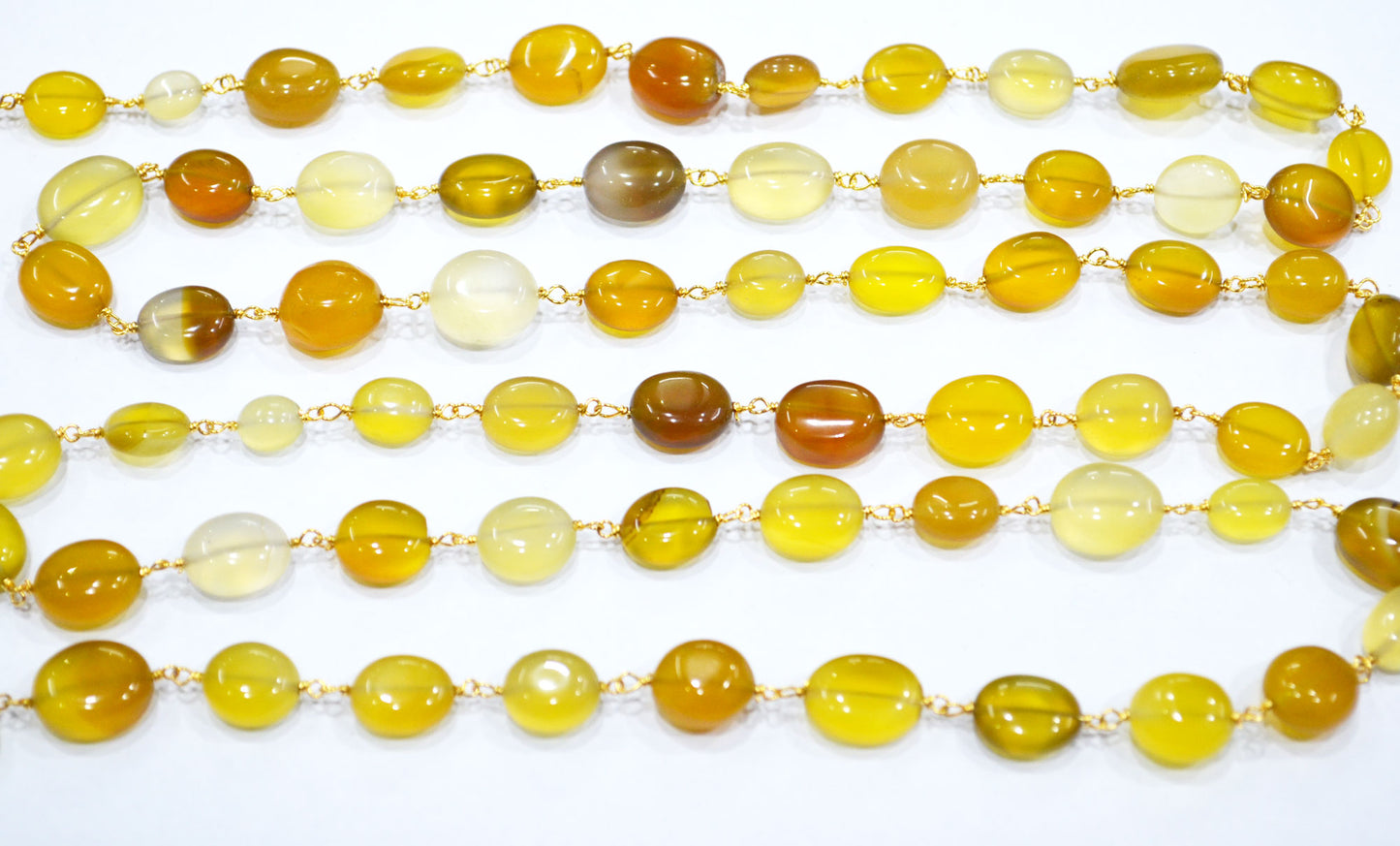 Yellow Chalcedony Smooth Oval Nuggets Rosary Beaded Chain , Yellow Chalcedony Wire Wrapped Chain , 6x8 - 10x12 mm , 6803