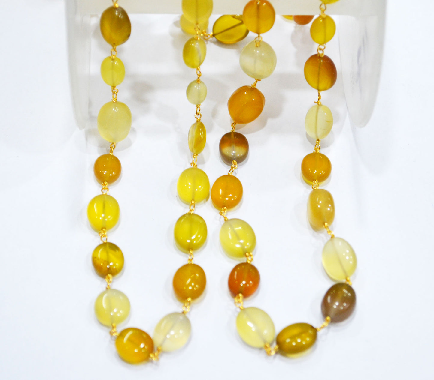Yellow Chalcedony Smooth Oval Nuggets Rosary Beaded Chain , Yellow Chalcedony Wire Wrapped Chain , 6x8 - 10x12 mm , 6803