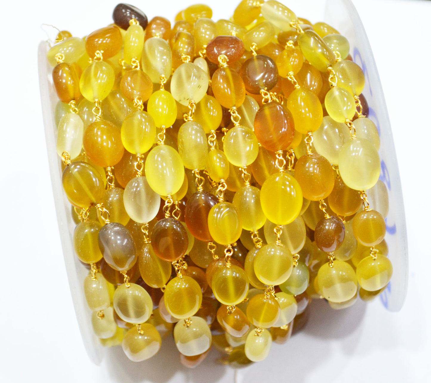 Yellow Chalcedony Smooth Oval Nuggets Rosary Beaded Chain , Yellow Chalcedony Wire Wrapped Chain , 6x8 - 10x12 mm , 6803